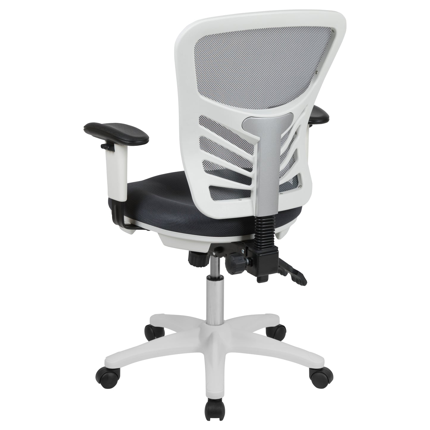 Nicholas Mid-Back Dark Gray Mesh Multifunction Executive Swivel Ergonomic Office Chair with Adjustable Arms and White Frame Dark Gray Mesh/White Frame