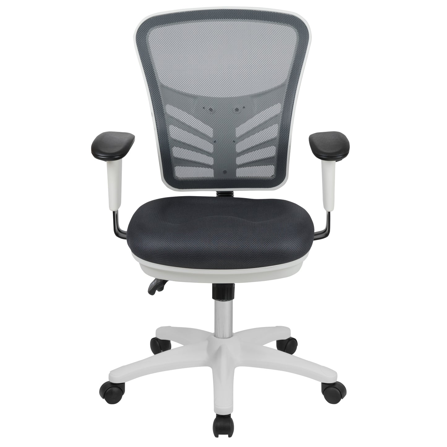 Nicholas Mid-Back Dark Gray Mesh Multifunction Executive Swivel Ergonomic Office Chair with Adjustable Arms and White Frame Dark Gray Mesh/White Frame