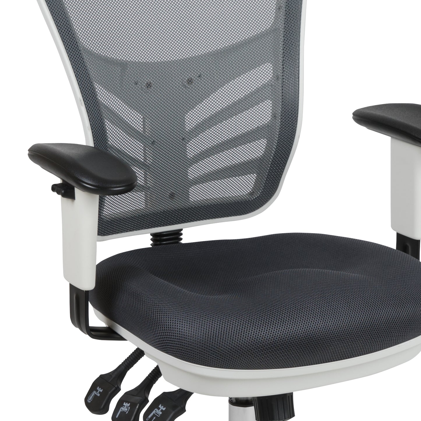 Nicholas Mid-Back Dark Gray Mesh Multifunction Executive Swivel Ergonomic Office Chair with Adjustable Arms and White Frame Dark Gray Mesh/White Frame