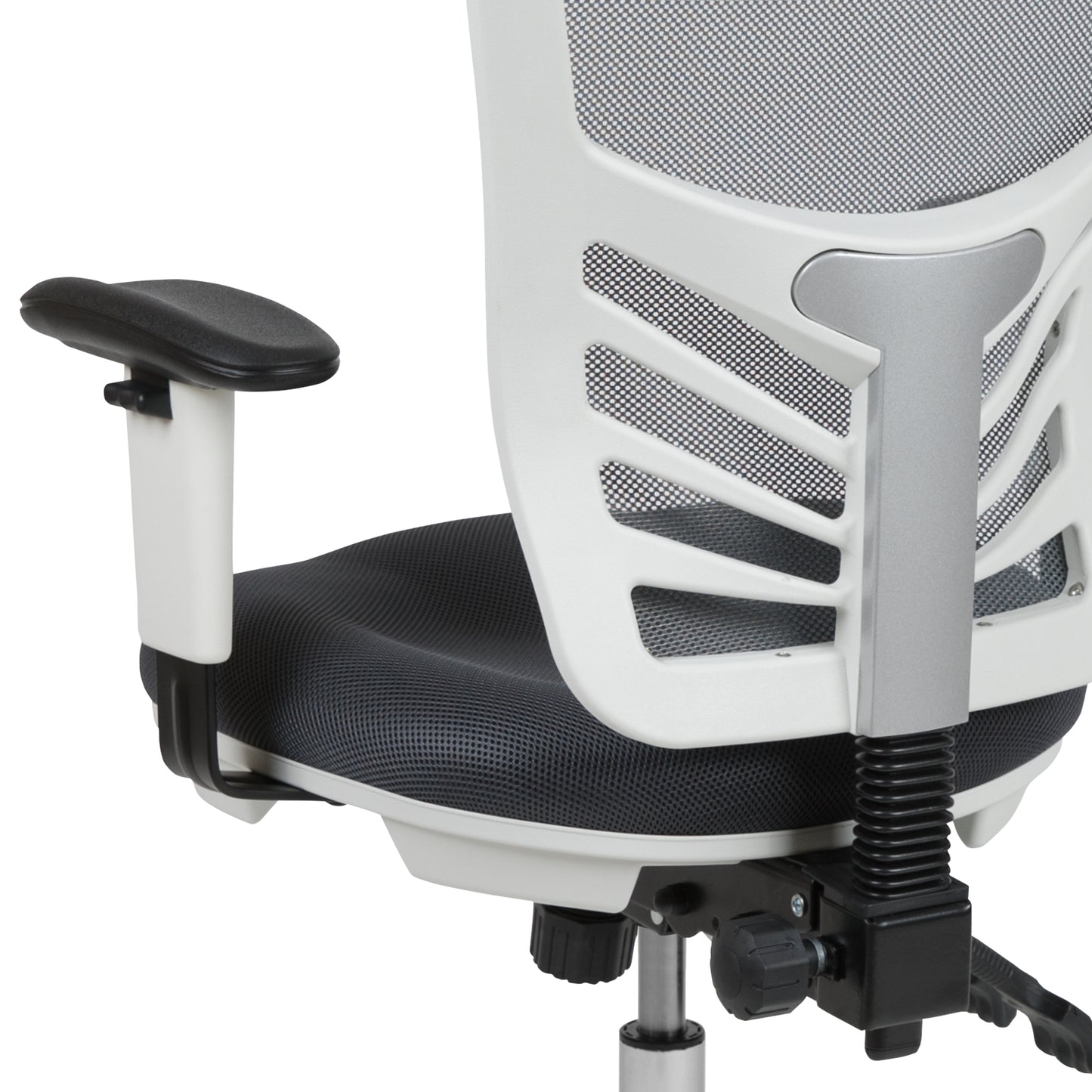 Nicholas Mid-Back Dark Gray Mesh Multifunction Executive Swivel Ergonomic Office Chair with Adjustable Arms and White Frame Dark Gray Mesh/White Frame