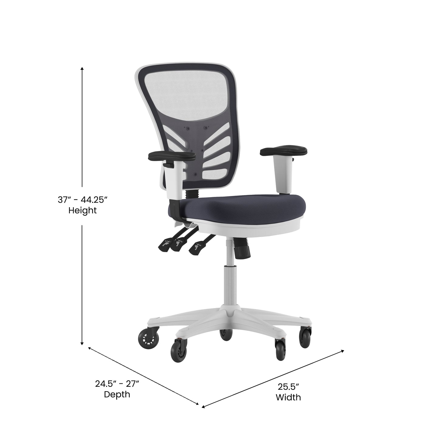 Nicholas Mid-Back Dark Gray Mesh Multifunction Executive Ergonomic Chair with Adjustable Arms, Transparent Roller Wheels, and White Frame Dark Gray Mesh/White Frame