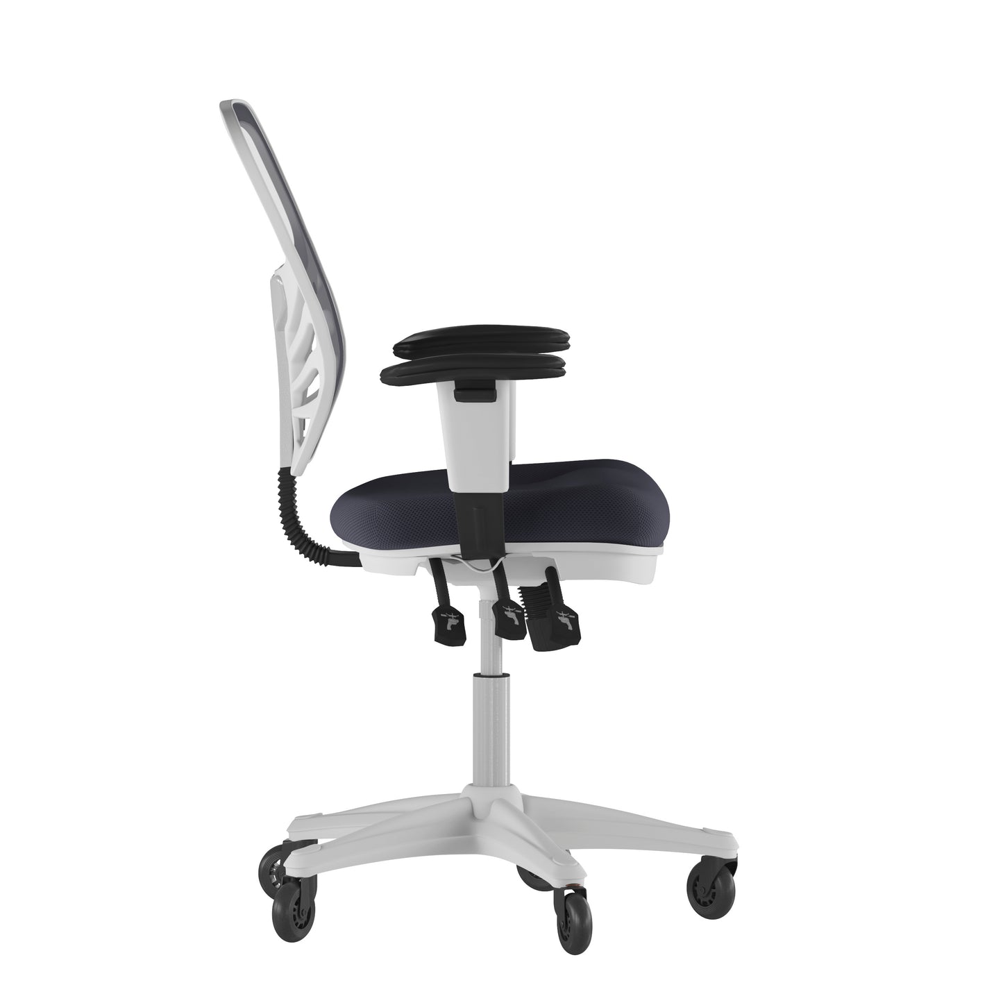 Nicholas Mid-Back Dark Gray Mesh Multifunction Executive Ergonomic Chair with Adjustable Arms, Transparent Roller Wheels, and White Frame Dark Gray Mesh/White Frame