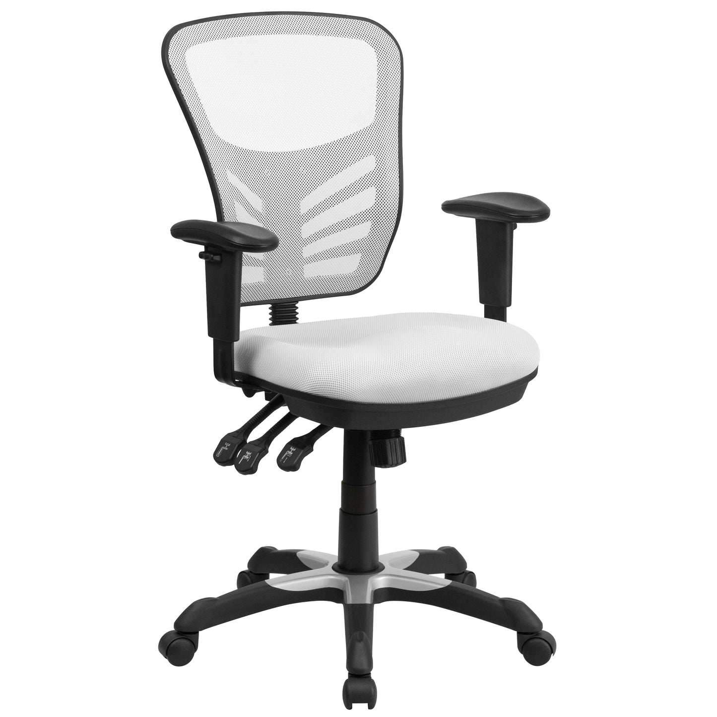 Nicholas Mid-Back White Mesh Multifunction Executive Swivel Ergonomic Office Chair with Adjustable Arms White/Black Frame