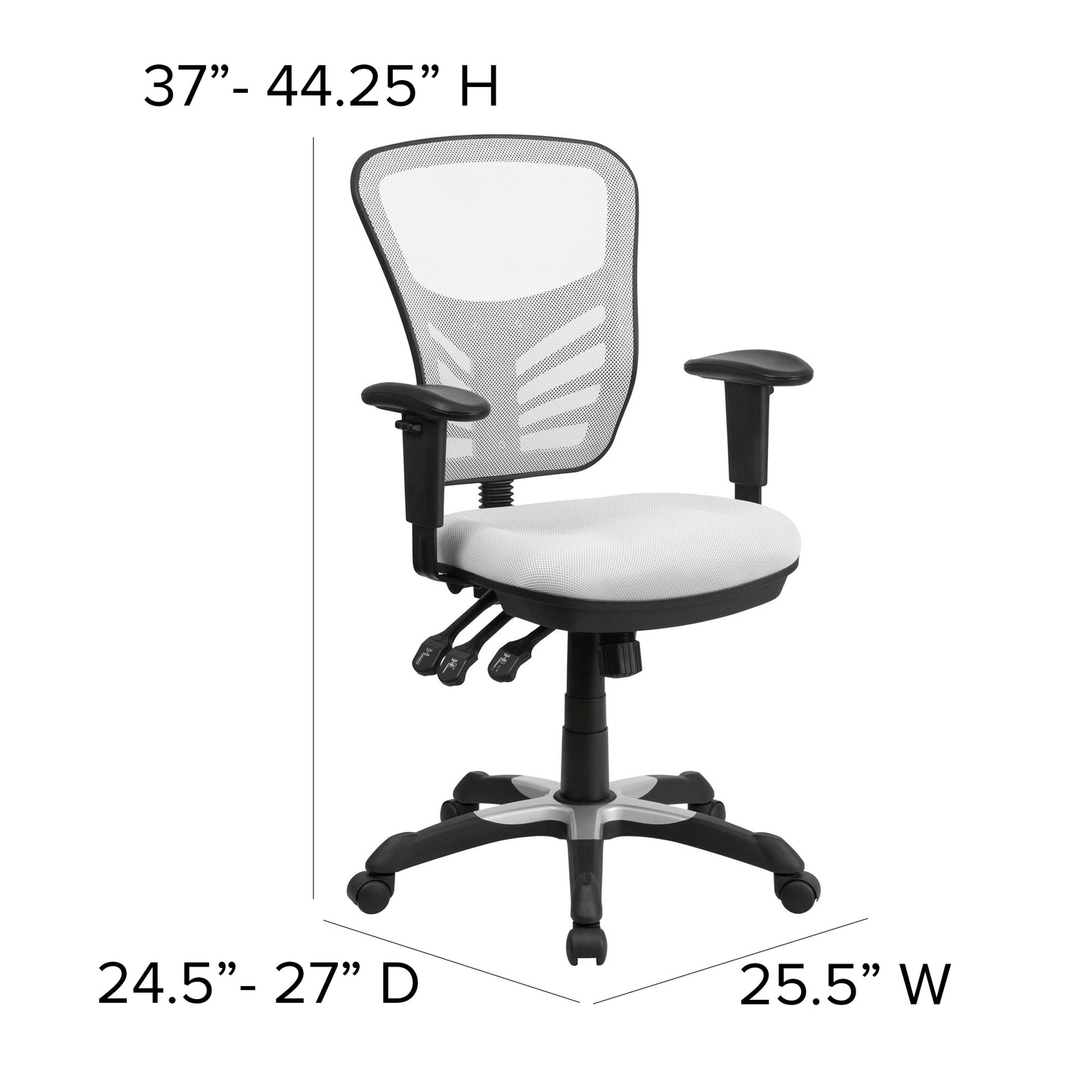 Nicholas Mid-Back White Mesh Multifunction Executive Swivel Ergonomic Office Chair with Adjustable Arms White/Black Frame