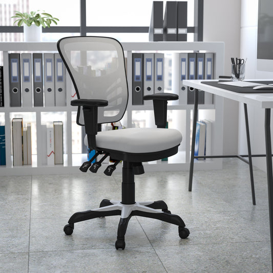 Nicholas Mid-Back White Mesh Multifunction Executive Swivel Ergonomic Office Chair with Adjustable Arms White/Black Frame HL-0001-WH-GG