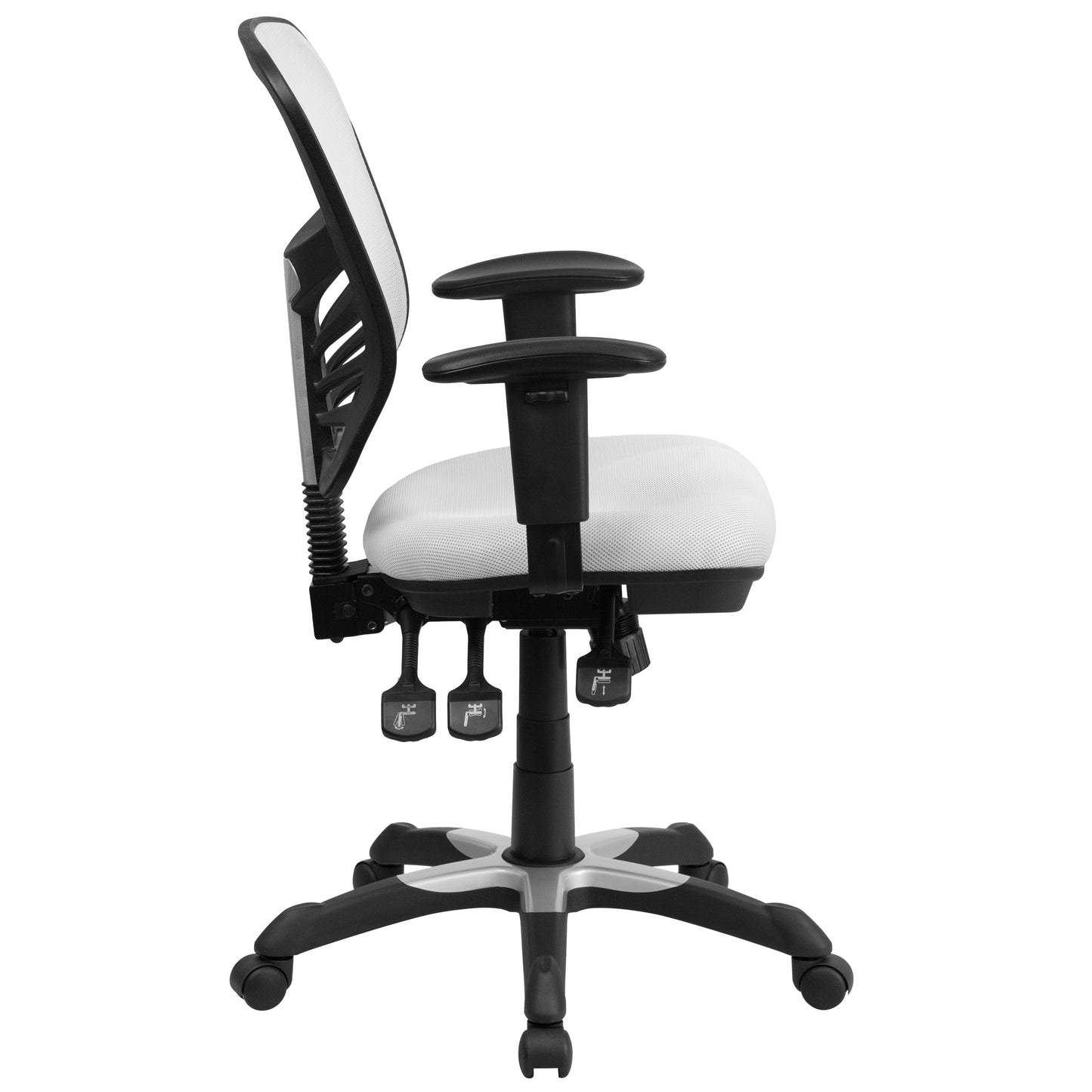 Nicholas Mid-Back White Mesh Multifunction Executive Swivel Ergonomic Office Chair with Adjustable Arms White/Black Frame
