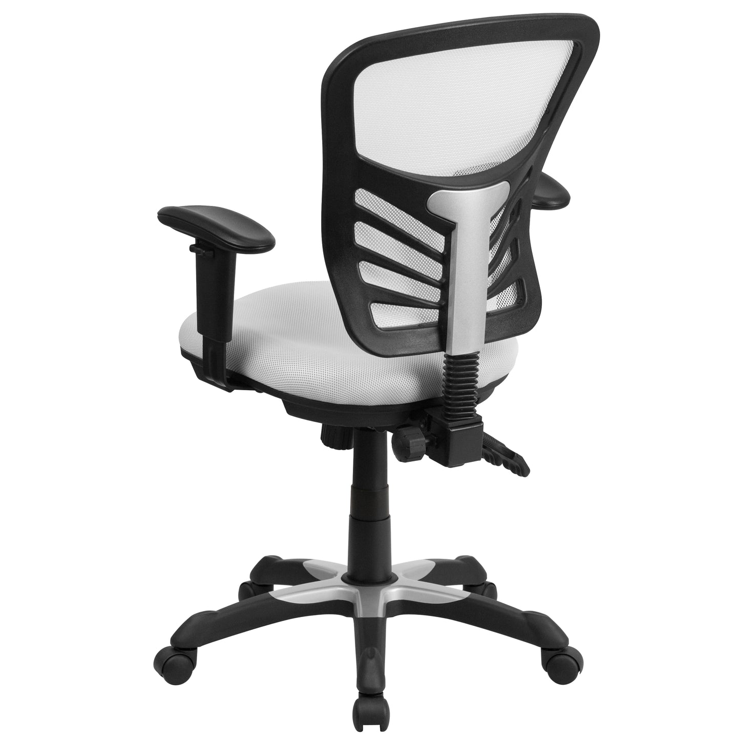 Nicholas Mid-Back White Mesh Multifunction Executive Swivel Ergonomic Office Chair with Adjustable Arms White/Black Frame