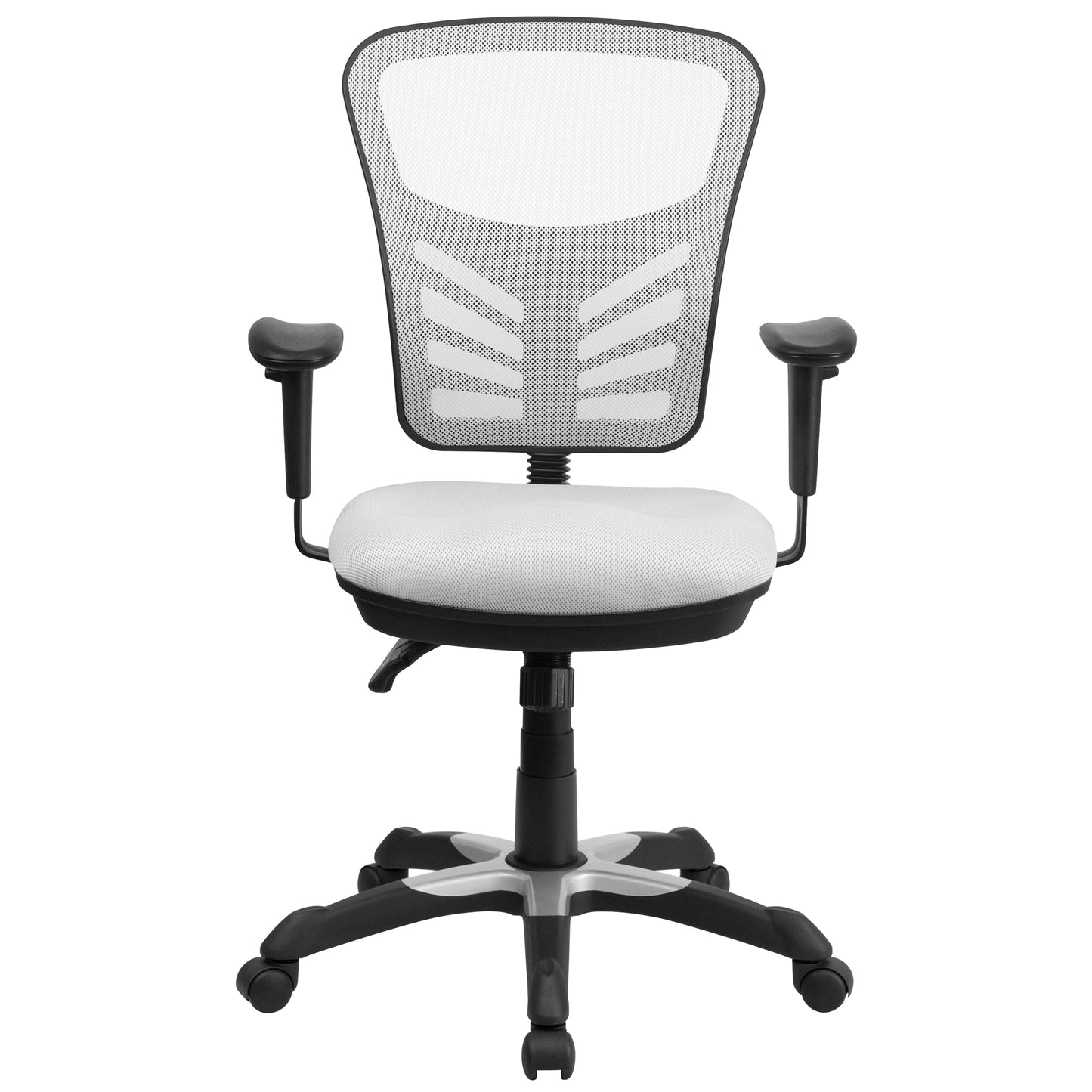 Nicholas Mid-Back White Mesh Multifunction Executive Swivel Ergonomic Office Chair with Adjustable Arms White/Black Frame