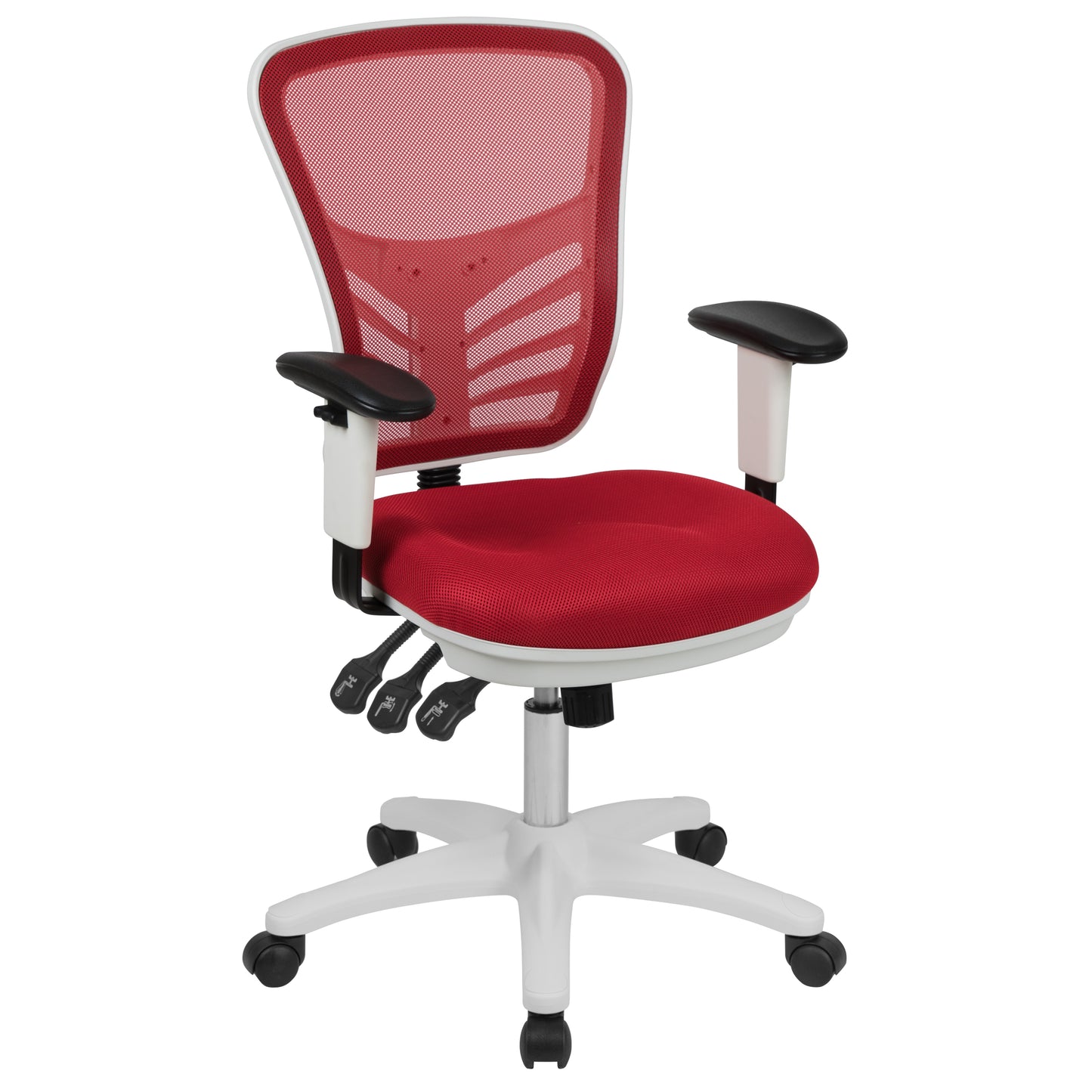 Nicholas Mid-Back Red Mesh Multifunction Executive Swivel Ergonomic Office Chair with Adjustable Arms and White Frame Red Mesh/White Frame