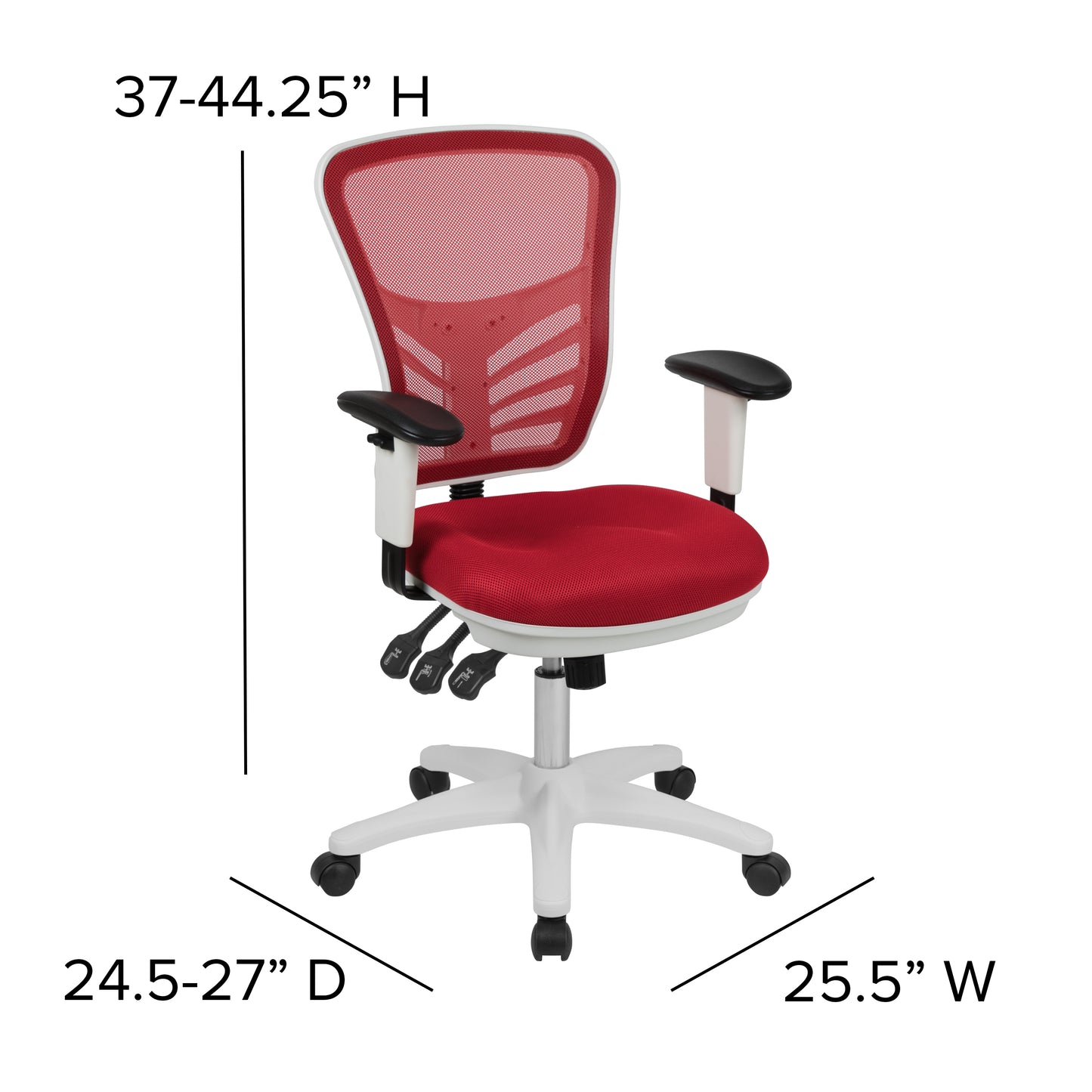 Nicholas Mid-Back Red Mesh Multifunction Executive Swivel Ergonomic Office Chair with Adjustable Arms and White Frame Red Mesh/White Frame
