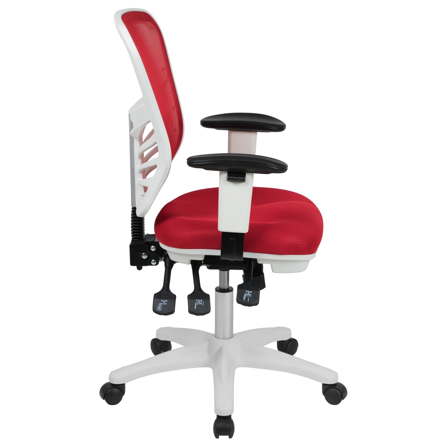 Nicholas Mid-Back Red Mesh Multifunction Executive Swivel Ergonomic Office Chair with Adjustable Arms and White Frame Red Mesh/White Frame