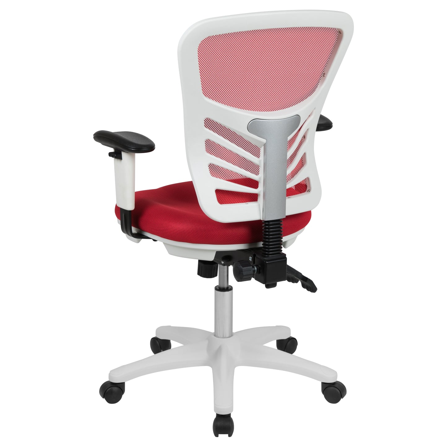 Nicholas Mid-Back Red Mesh Multifunction Executive Swivel Ergonomic Office Chair with Adjustable Arms and White Frame Red Mesh/White Frame