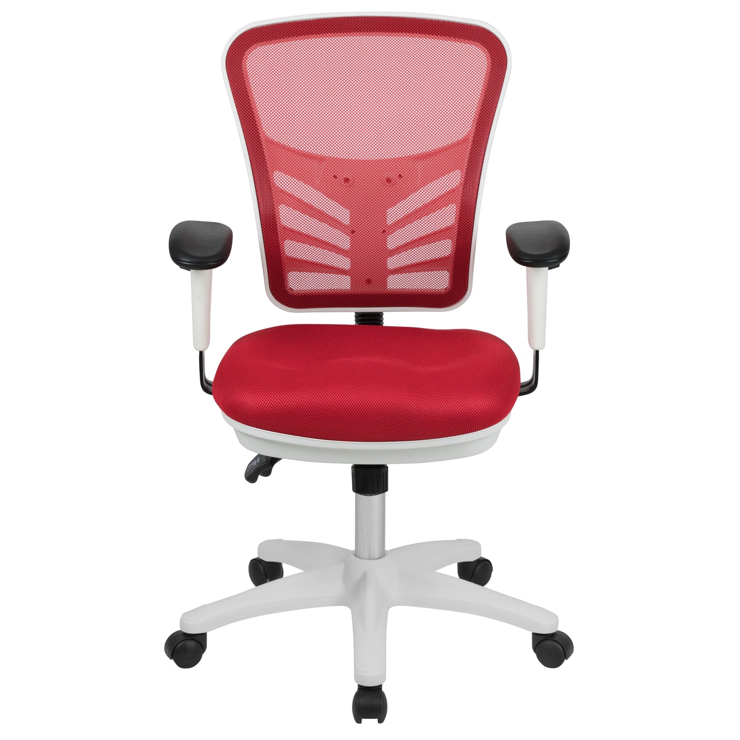 Nicholas Mid-Back Red Mesh Multifunction Executive Swivel Ergonomic Office Chair with Adjustable Arms and White Frame Red Mesh/White Frame