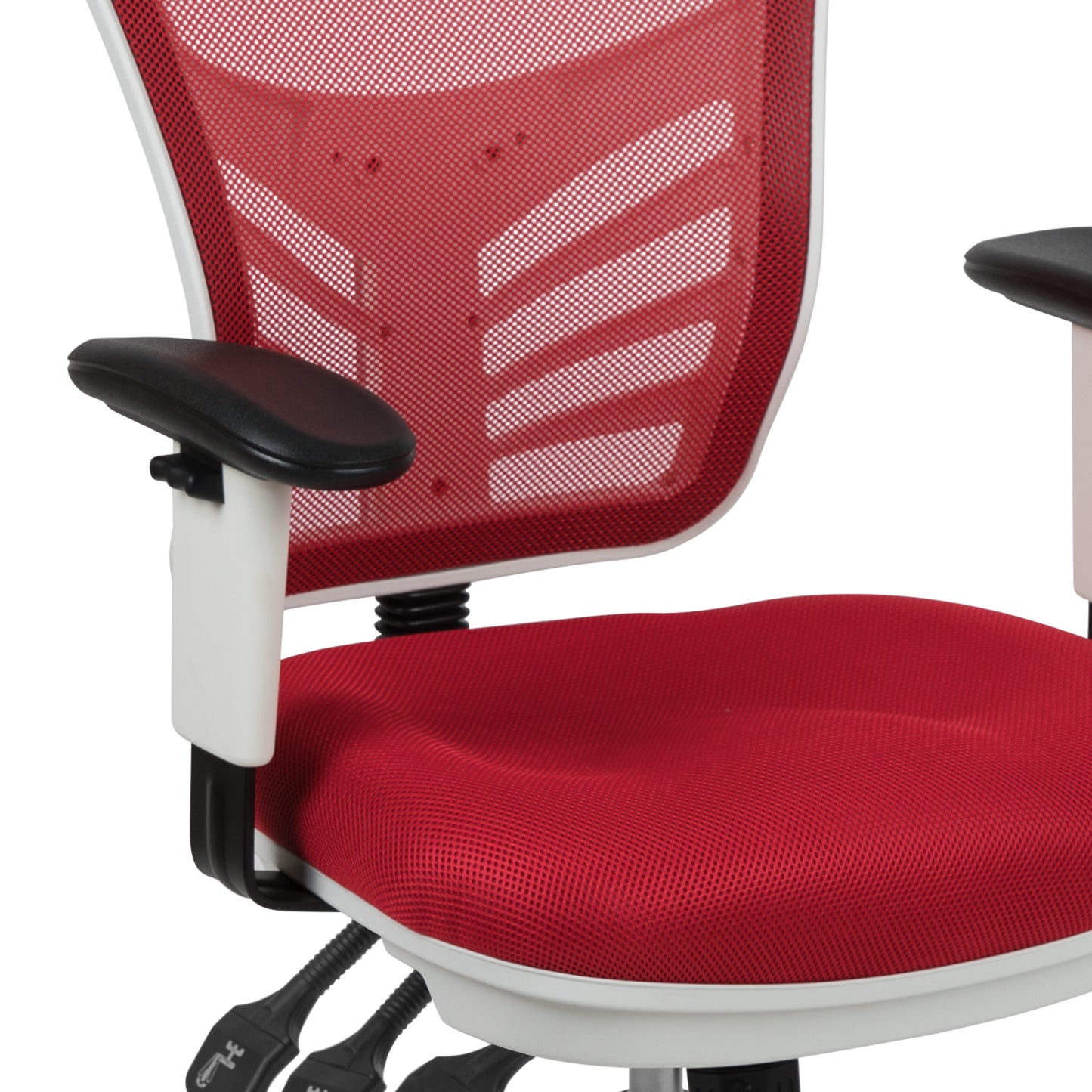 Nicholas Mid-Back Red Mesh Multifunction Executive Swivel Ergonomic Office Chair with Adjustable Arms and White Frame Red Mesh/White Frame