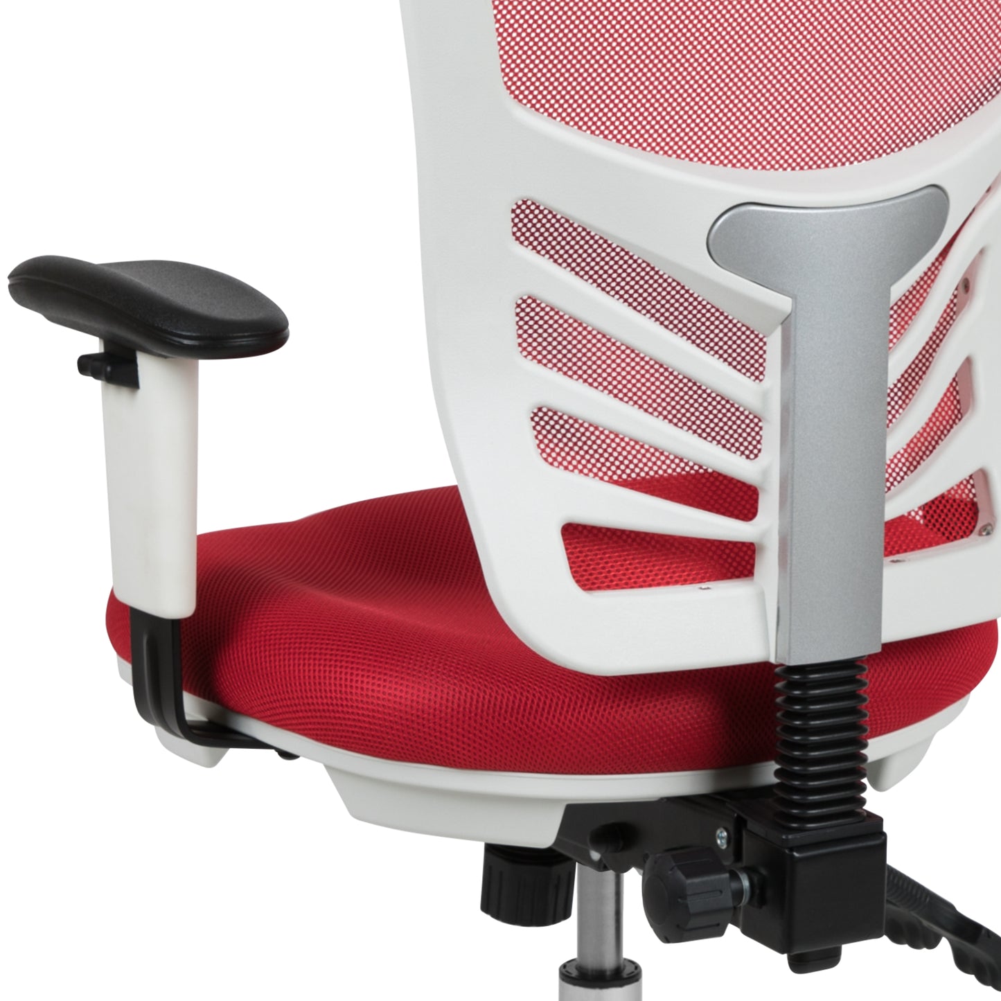 Nicholas Mid-Back Red Mesh Multifunction Executive Swivel Ergonomic Office Chair with Adjustable Arms and White Frame Red Mesh/White Frame