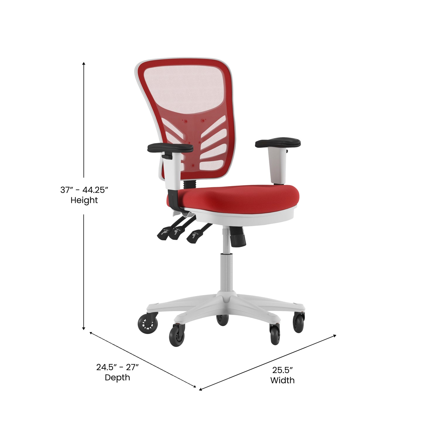 Nicholas Mid-Back Red Mesh Multifunction Executive Ergonomic Office Chair with Adjustable Arms, Transparent Roller Wheels, and White Frame Red Mesh/White Frame