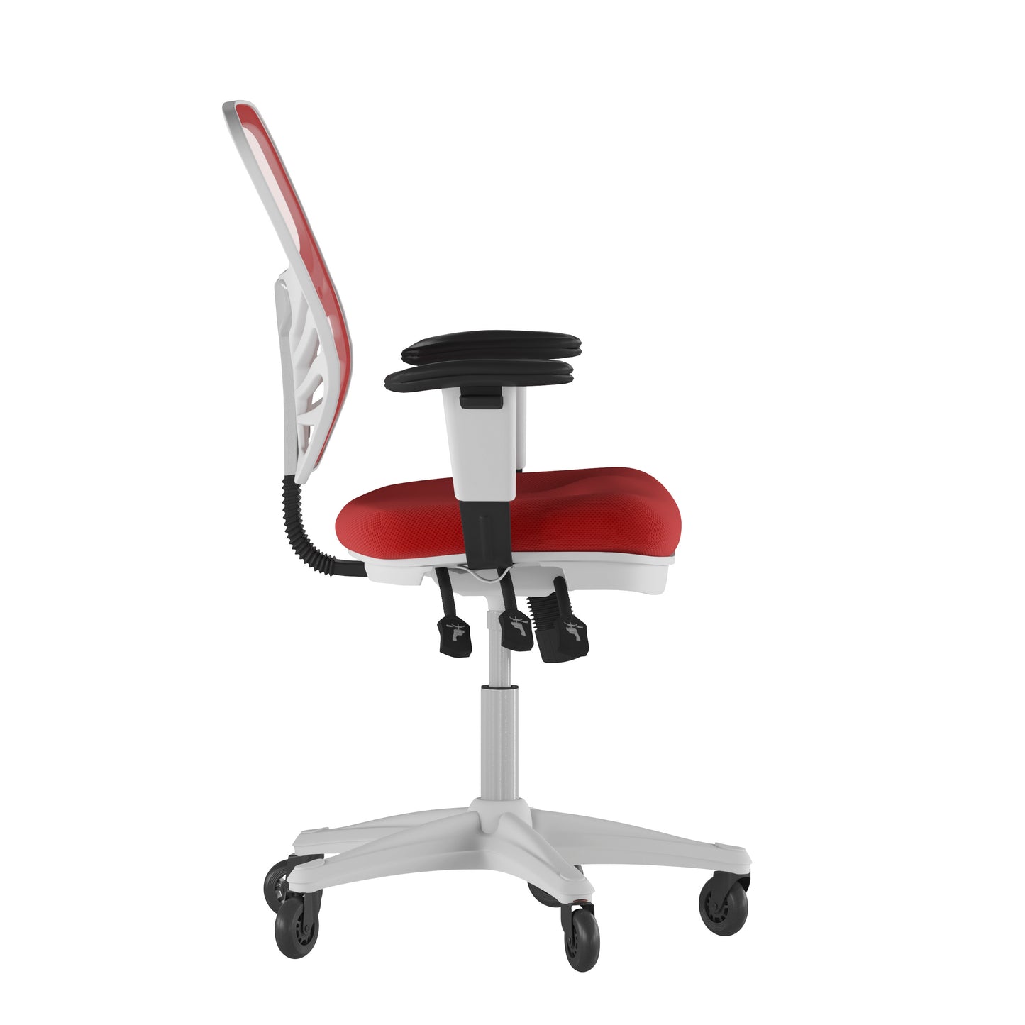 Nicholas Mid-Back Red Mesh Multifunction Executive Ergonomic Office Chair with Adjustable Arms, Transparent Roller Wheels, and White Frame Red Mesh/White Frame