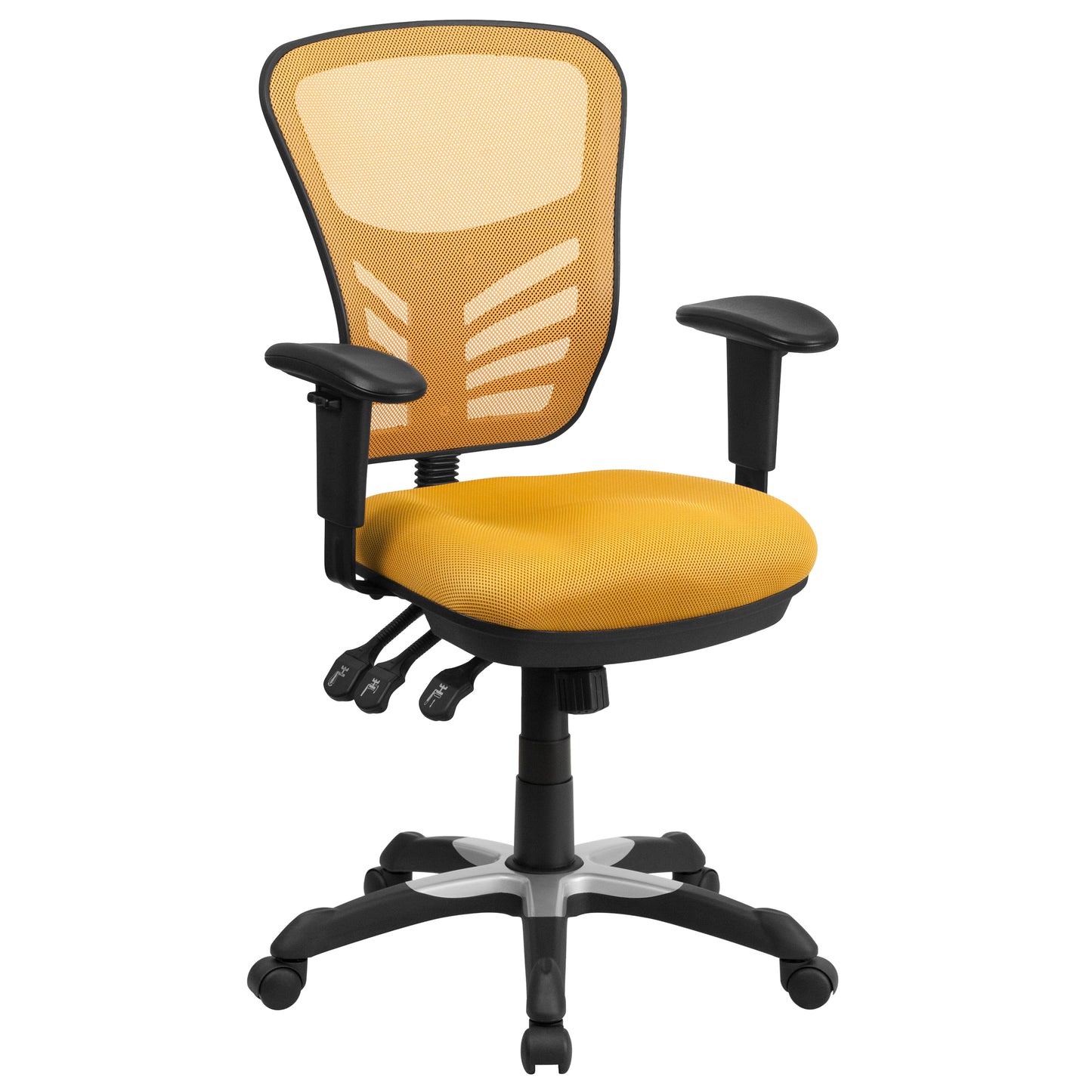 Nicholas Mid-Back Yellow-Orange Mesh Multifunction Executive Swivel Ergonomic Office Chair with Adjustable Arms Yellow-Orange/Black Frame