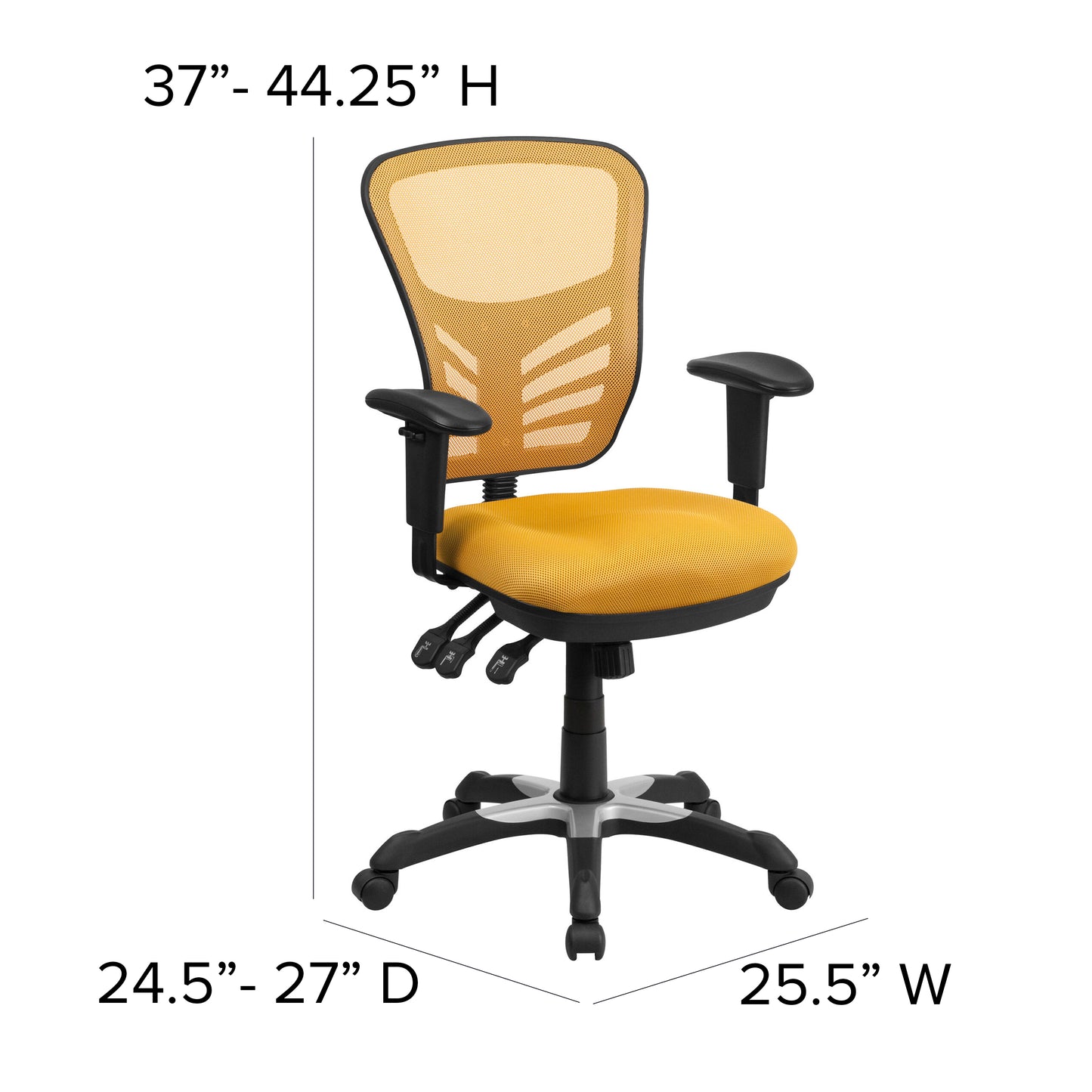Nicholas Mid-Back Yellow-Orange Mesh Multifunction Executive Swivel Ergonomic Office Chair with Adjustable Arms Yellow-Orange/Black Frame