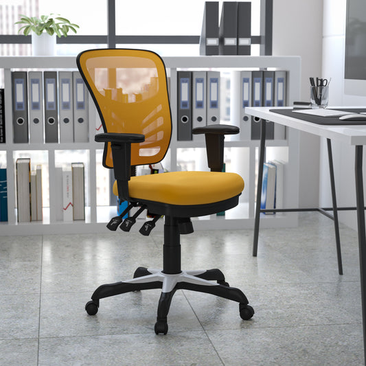 Nicholas Mid-Back Yellow-Orange Mesh Multifunction Executive Swivel Ergonomic Office Chair with Adjustable Arms Yellow-Orange/Black Frame HL-0001-YEL-GG