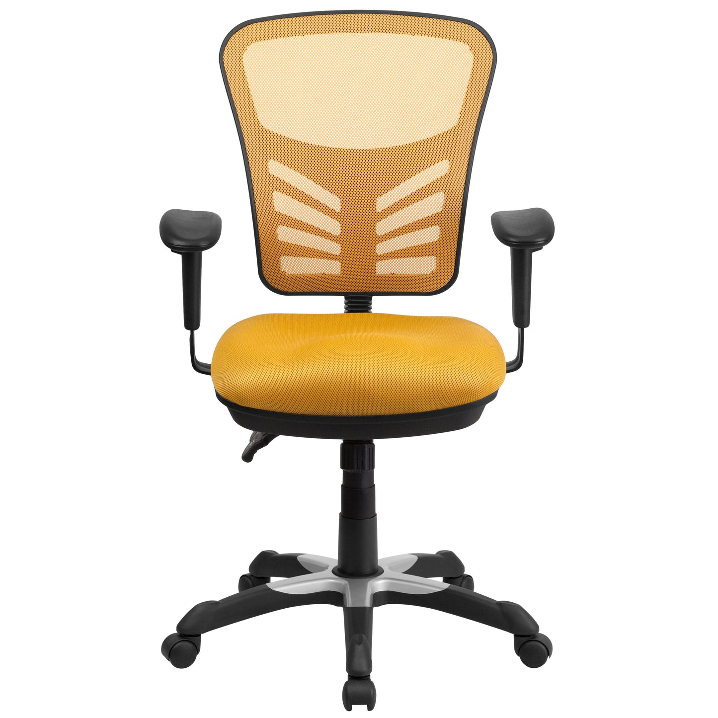 Nicholas Mid-Back Yellow-Orange Mesh Multifunction Executive Swivel Ergonomic Office Chair with Adjustable Arms Yellow-Orange/Black Frame