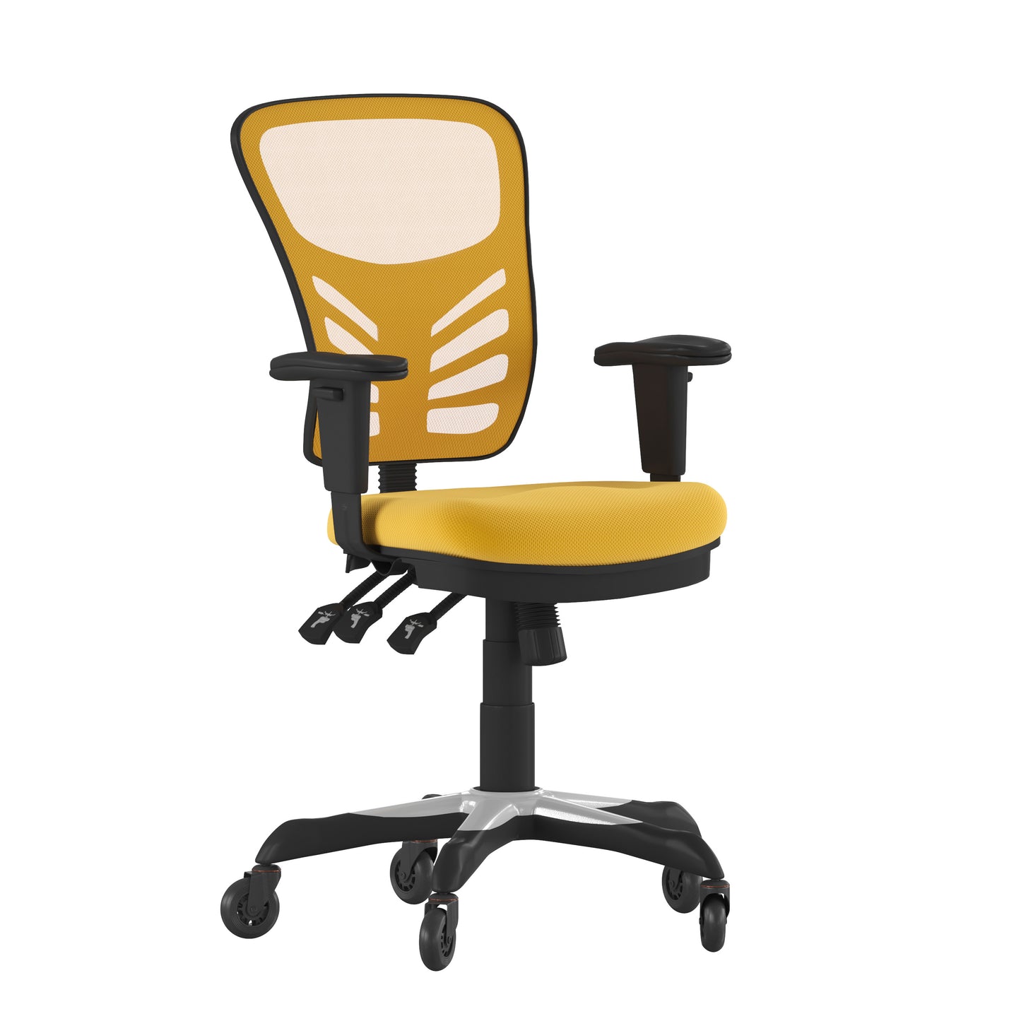 Nicholas Mid-Back Yellow-Orange Mesh Multifunction Executive Swivel Ergonomic Office Chair with Adjustable Arms and Transparent Roller Wheels Yellow-Orange/Black Frame