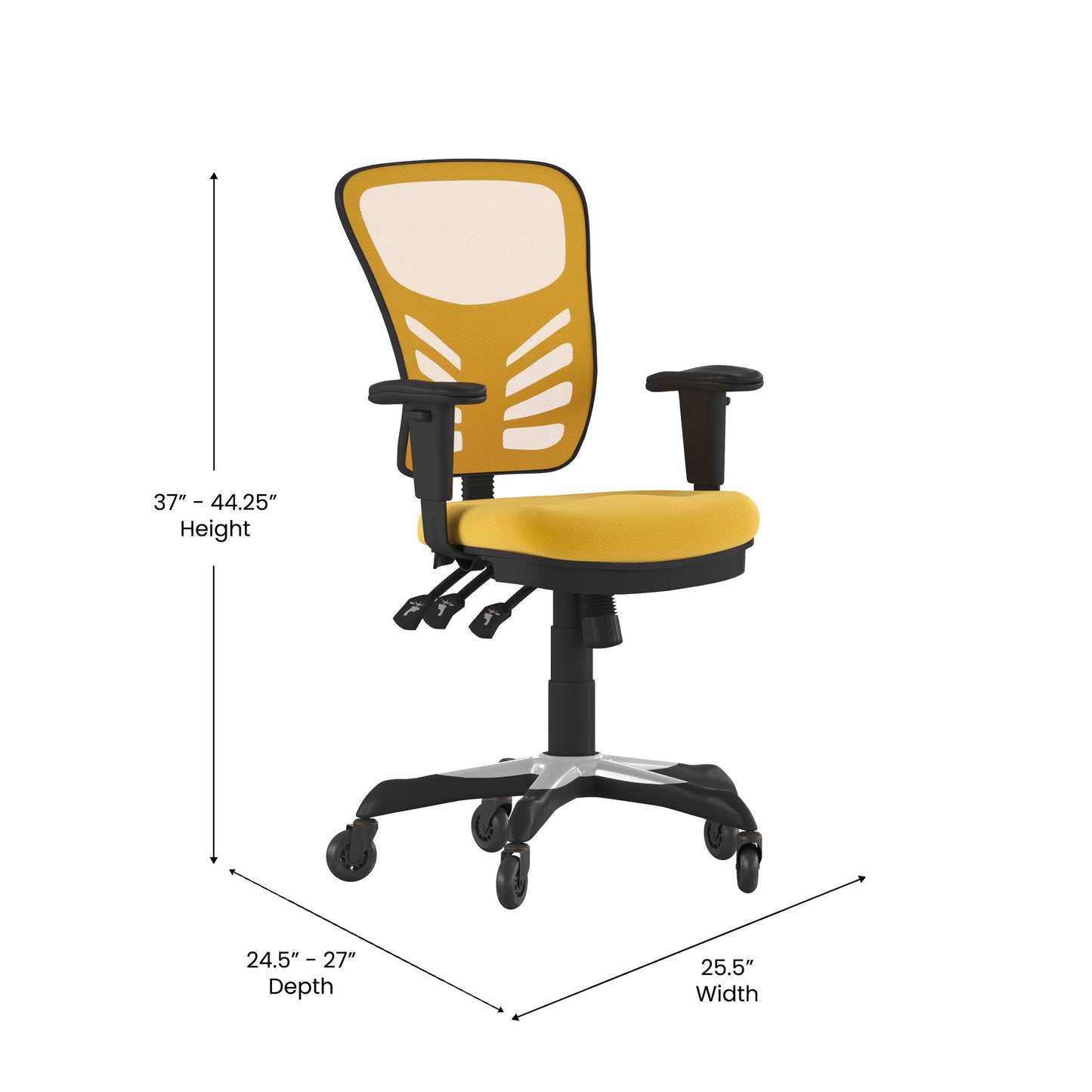 Nicholas Mid-Back Yellow-Orange Mesh Multifunction Executive Swivel Ergonomic Office Chair with Adjustable Arms and Transparent Roller Wheels Yellow-Orange/Black Frame