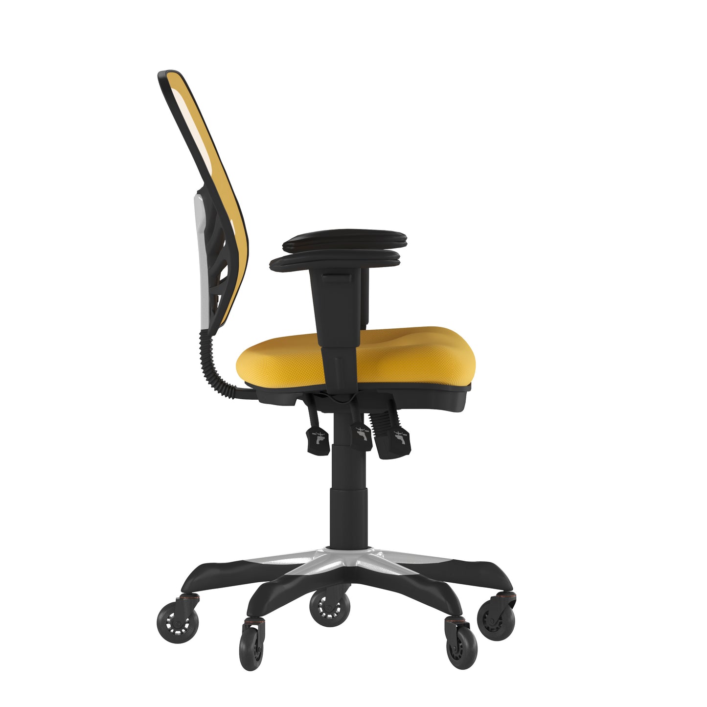 Nicholas Mid-Back Yellow-Orange Mesh Multifunction Executive Swivel Ergonomic Office Chair with Adjustable Arms and Transparent Roller Wheels Yellow-Orange/Black Frame