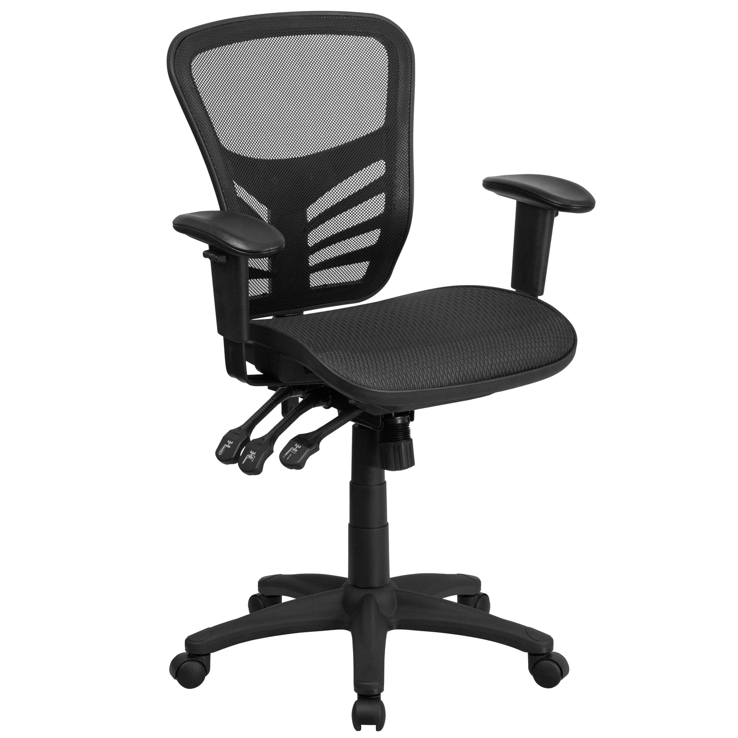 Nicholas Mid-Back Transparent Black Mesh Multifunction Executive Swivel Ergonomic Office Chair with Adjustable Arms Black