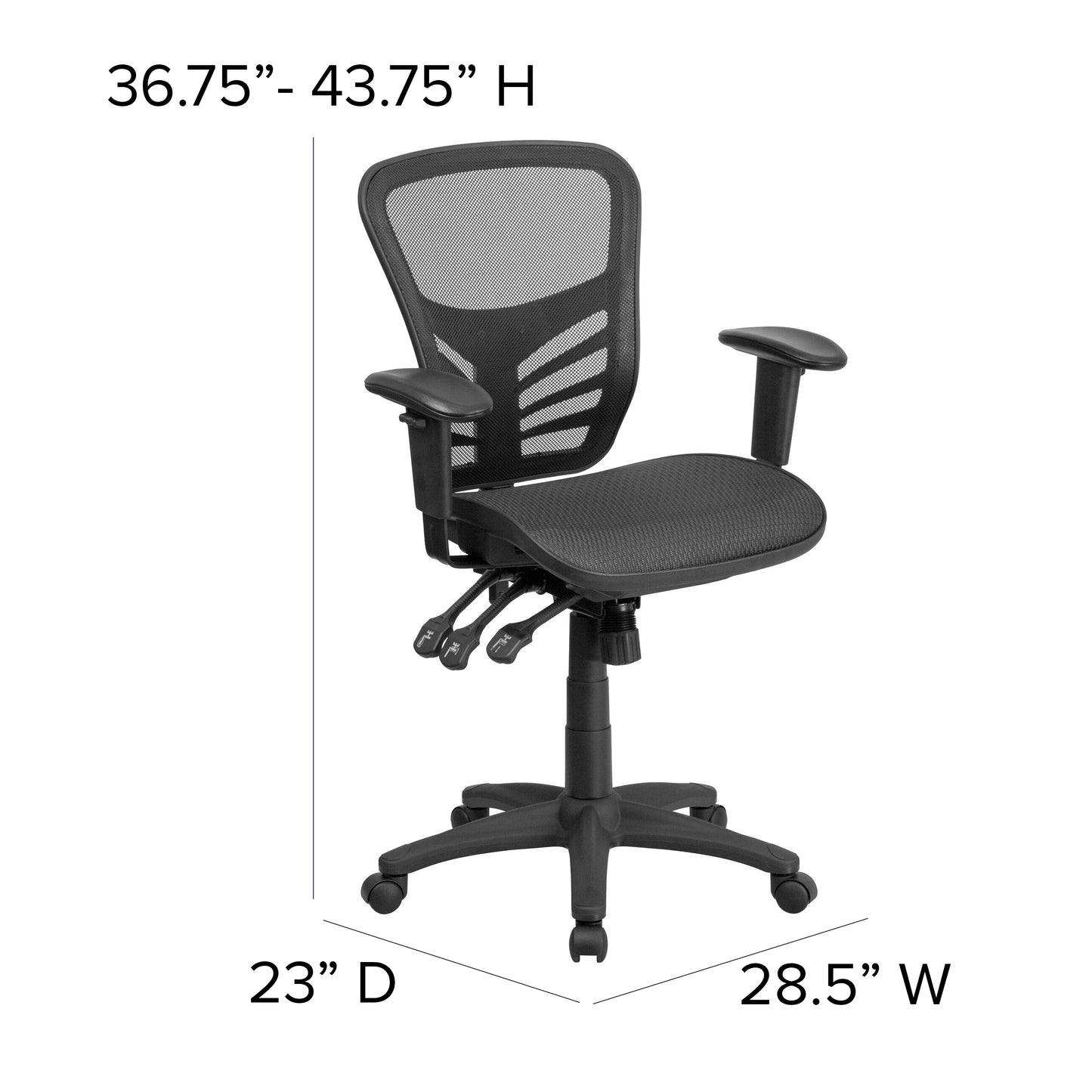 Nicholas Mid-Back Transparent Black Mesh Multifunction Executive Swivel Ergonomic Office Chair with Adjustable Arms Black