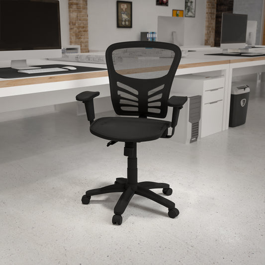 Nicholas Mid-Back Transparent Black Mesh Multifunction Executive Swivel Ergonomic Office Chair with Adjustable Arms Black HL-0001T-GG