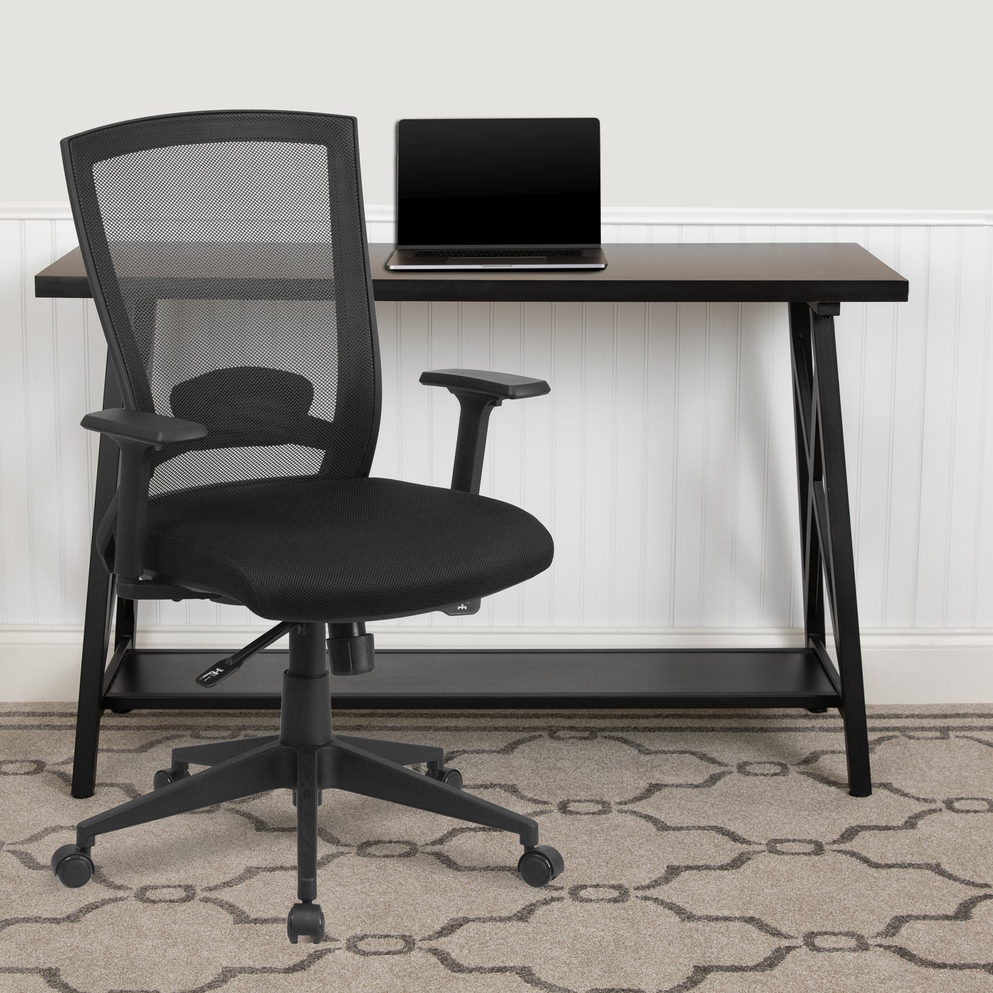 Cleo Mid-Back Black Mesh Executive Swivel Ergonomic Office Chair with Back Angle Adjustment and Adjustable Arms Black