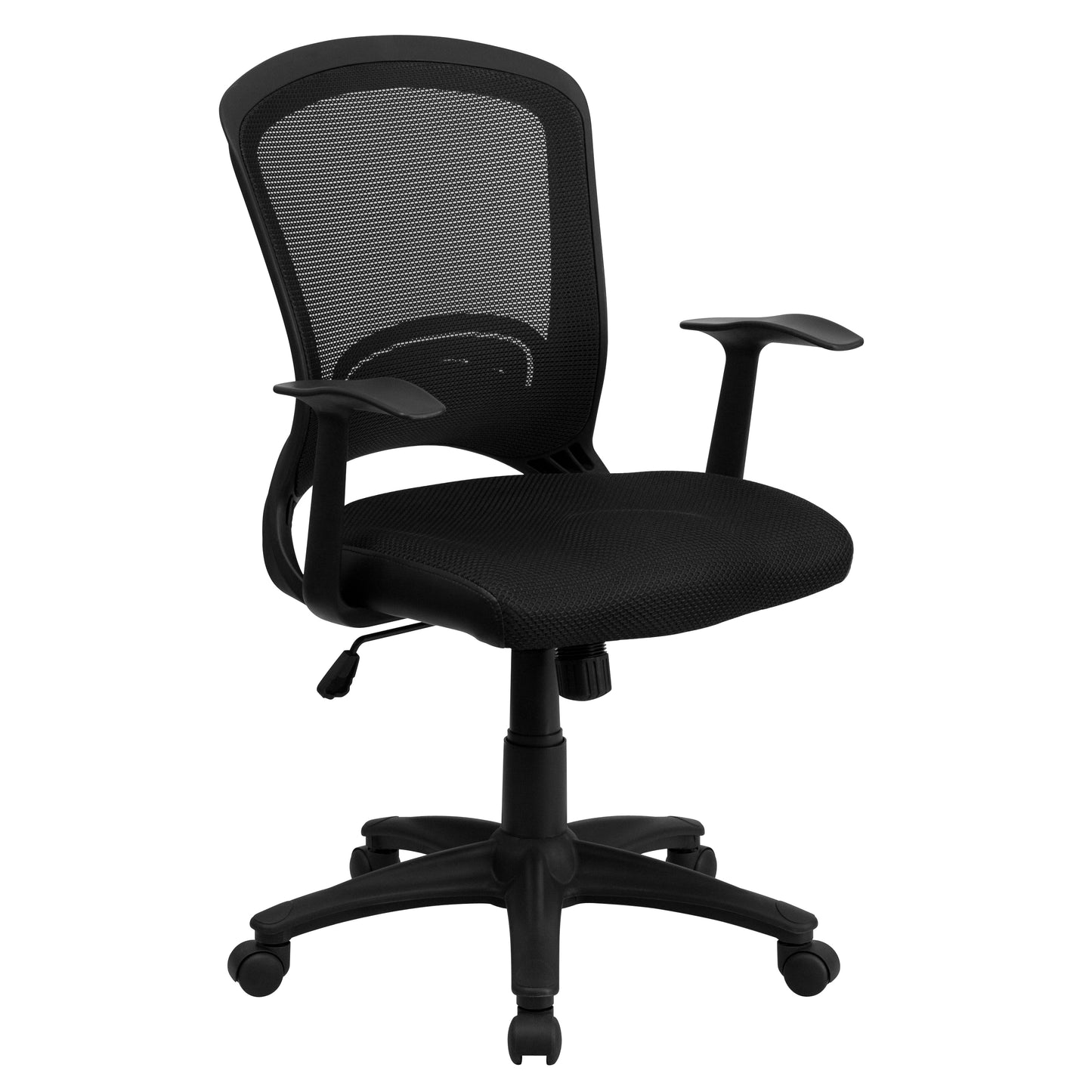 Manny Mid-Back Designer Black Mesh Swivel Task Office Chair with Arms Black