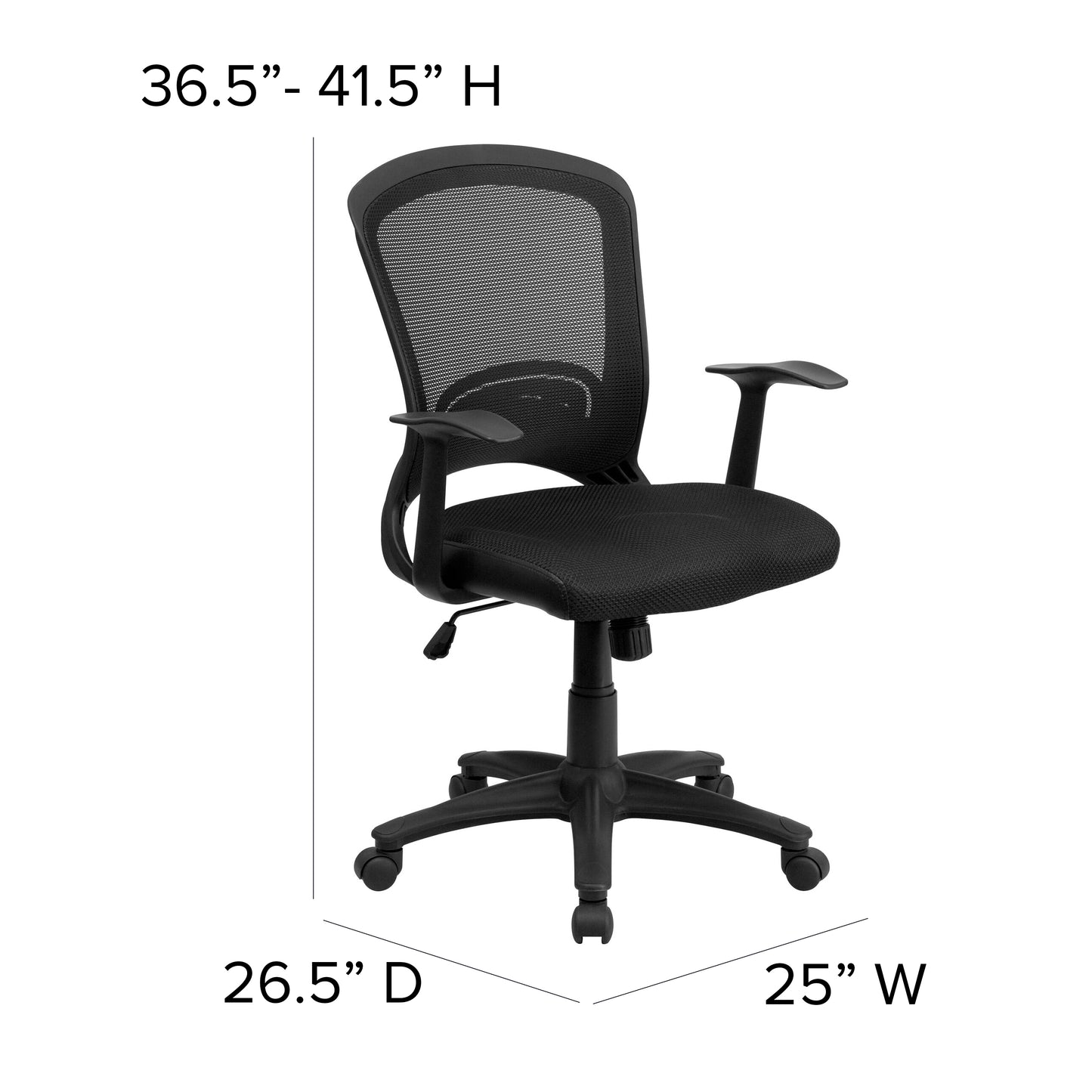 Manny Mid-Back Designer Black Mesh Swivel Task Office Chair with Arms Black