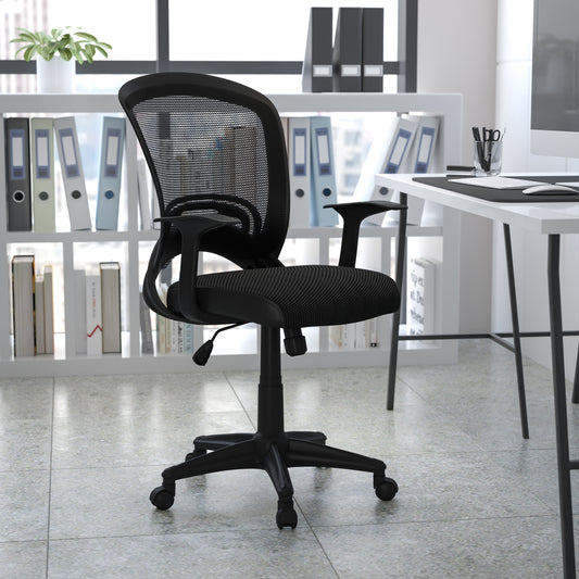 Manny Mid-Back Designer Black Mesh Swivel Task Office Chair with Arms Black HL-0007-GG