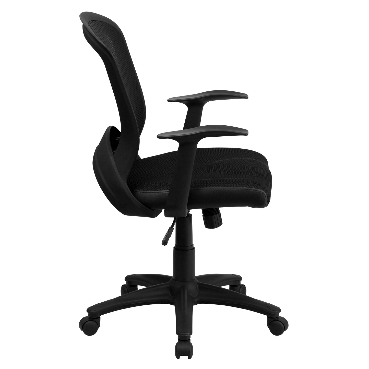 Manny Mid-Back Designer Black Mesh Swivel Task Office Chair with Arms Black