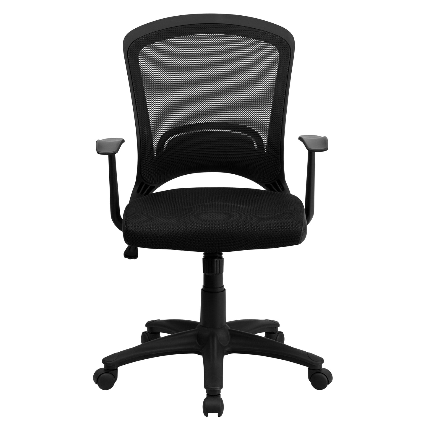 Manny Mid-Back Designer Black Mesh Swivel Task Office Chair with Arms Black