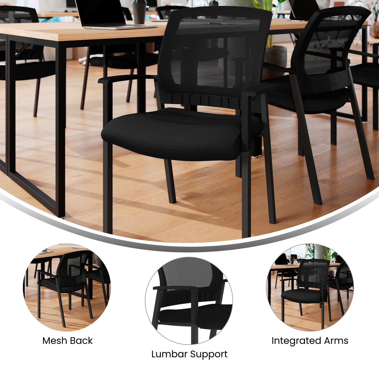 HERCULES Commercial Black Mesh Stackable Side Chair with Arms and Powder Coated Black Steel Frame Black