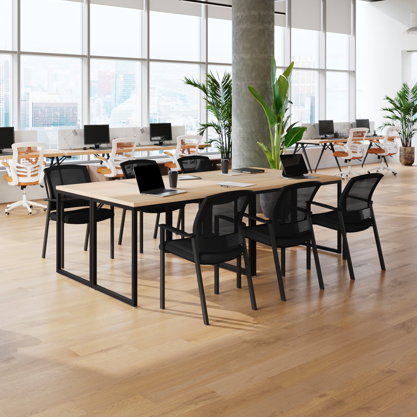 HERCULES Commercial Black Mesh Stackable Side Chair with Arms and Powder Coated Black Steel Frame Black