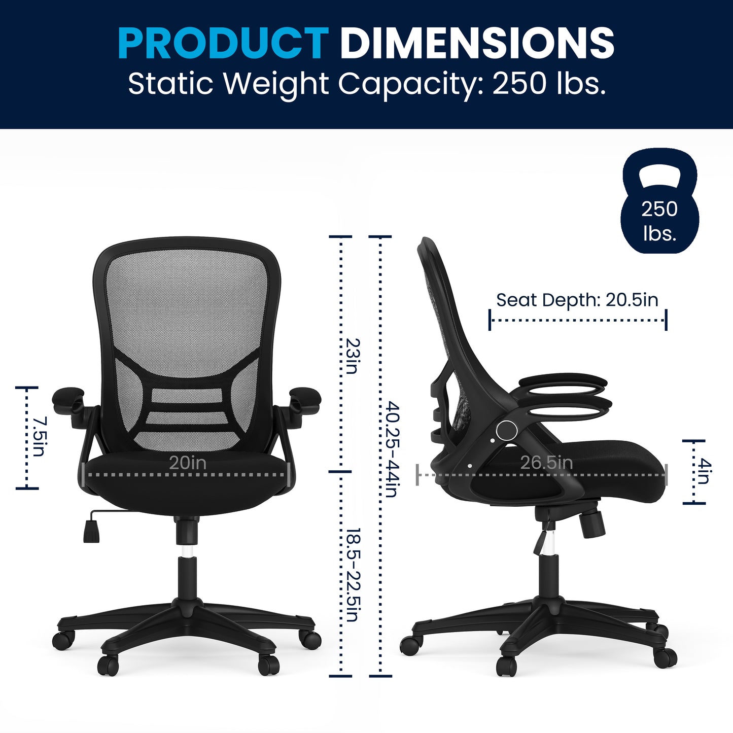 Porter High Back Black Mesh Ergonomic Swivel Office Chair with Black Frame and Flip-up Arms Black