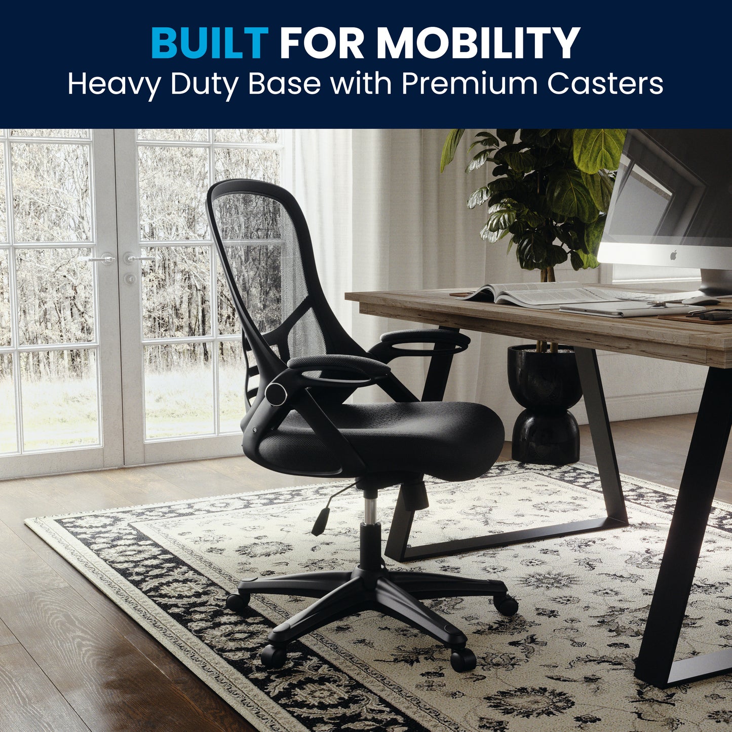 Porter High Back Black Mesh Ergonomic Swivel Office Chair with Black Frame and Flip-up Arms Black