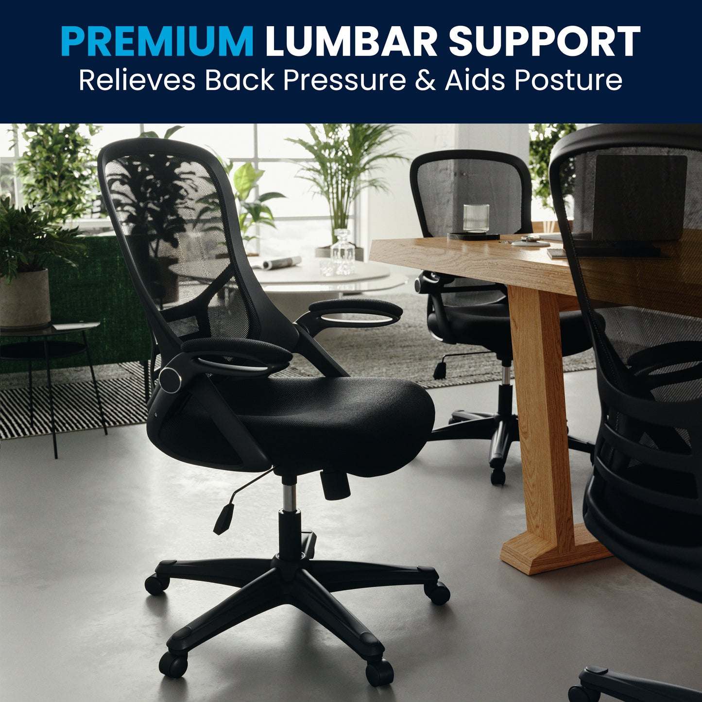 Porter High Back Black Mesh Ergonomic Swivel Office Chair with Black Frame and Flip-up Arms Black