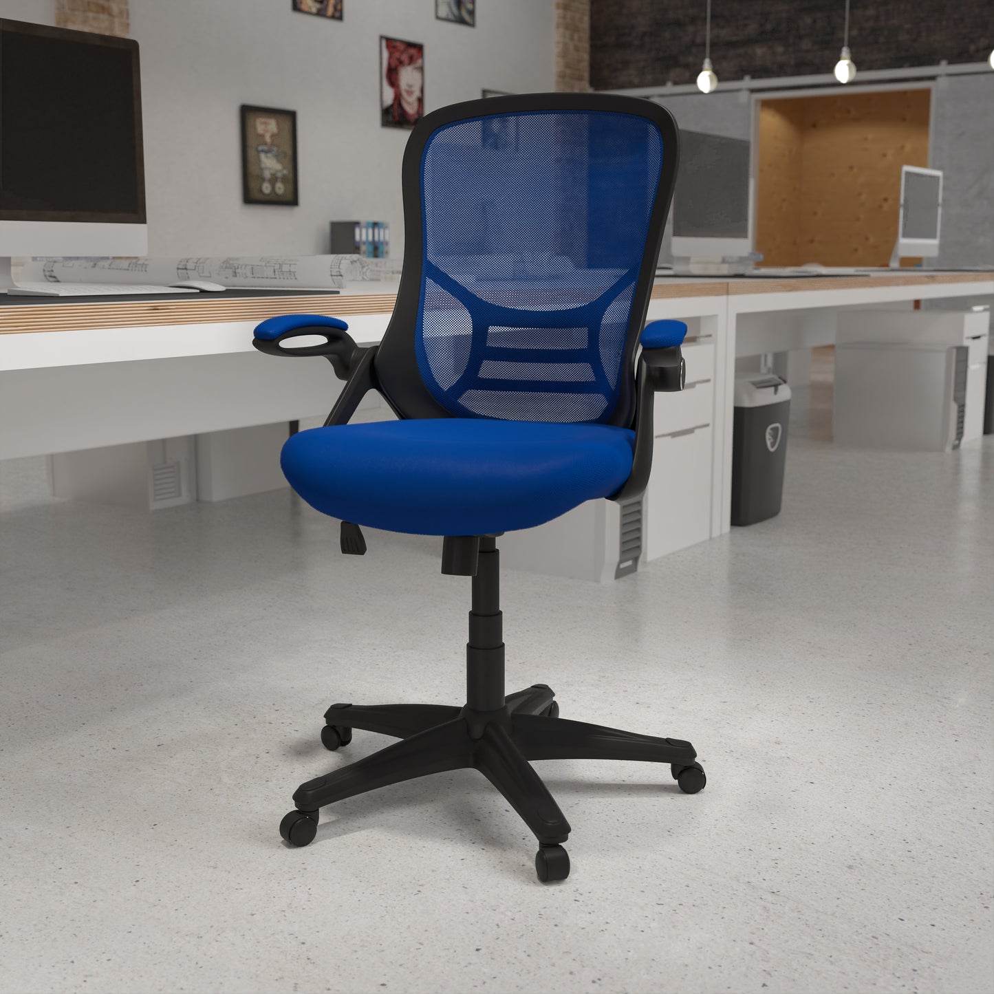 Porter High Back Blue Mesh Ergonomic Swivel Office Chair with Black Frame and Flip-up Arms Blue