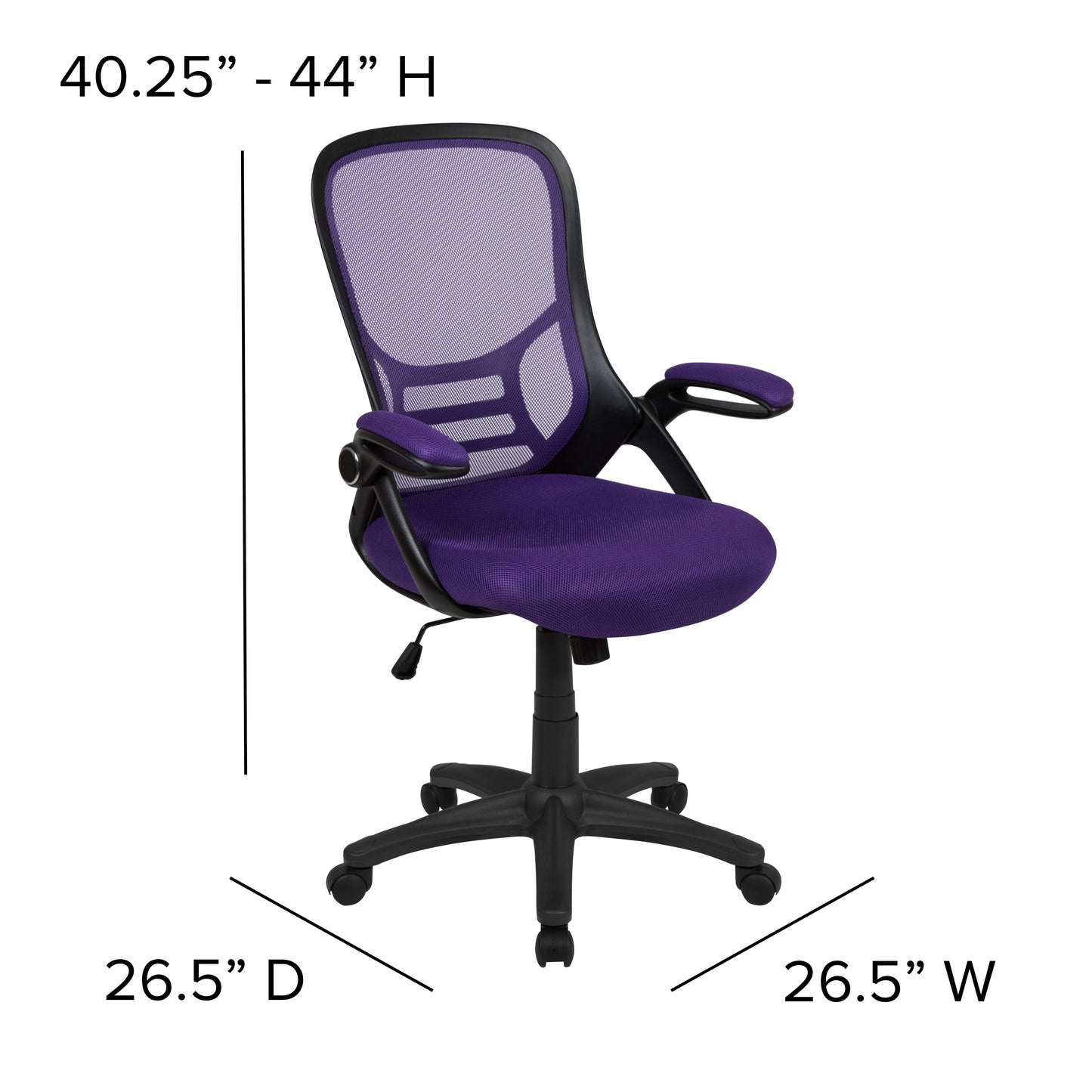 Porter High Back Purple Mesh Ergonomic Swivel Office Chair with Black Frame and Flip-up Arms Purple