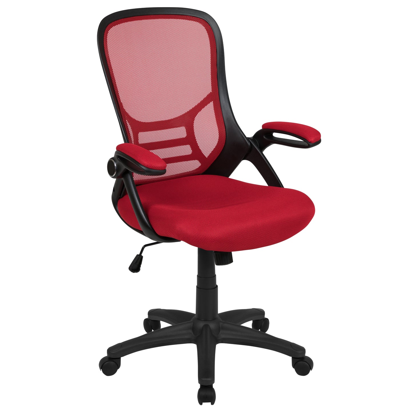 Porter High Back Red Mesh Ergonomic Swivel Office Chair with Black Frame and Flip-up Arms Red