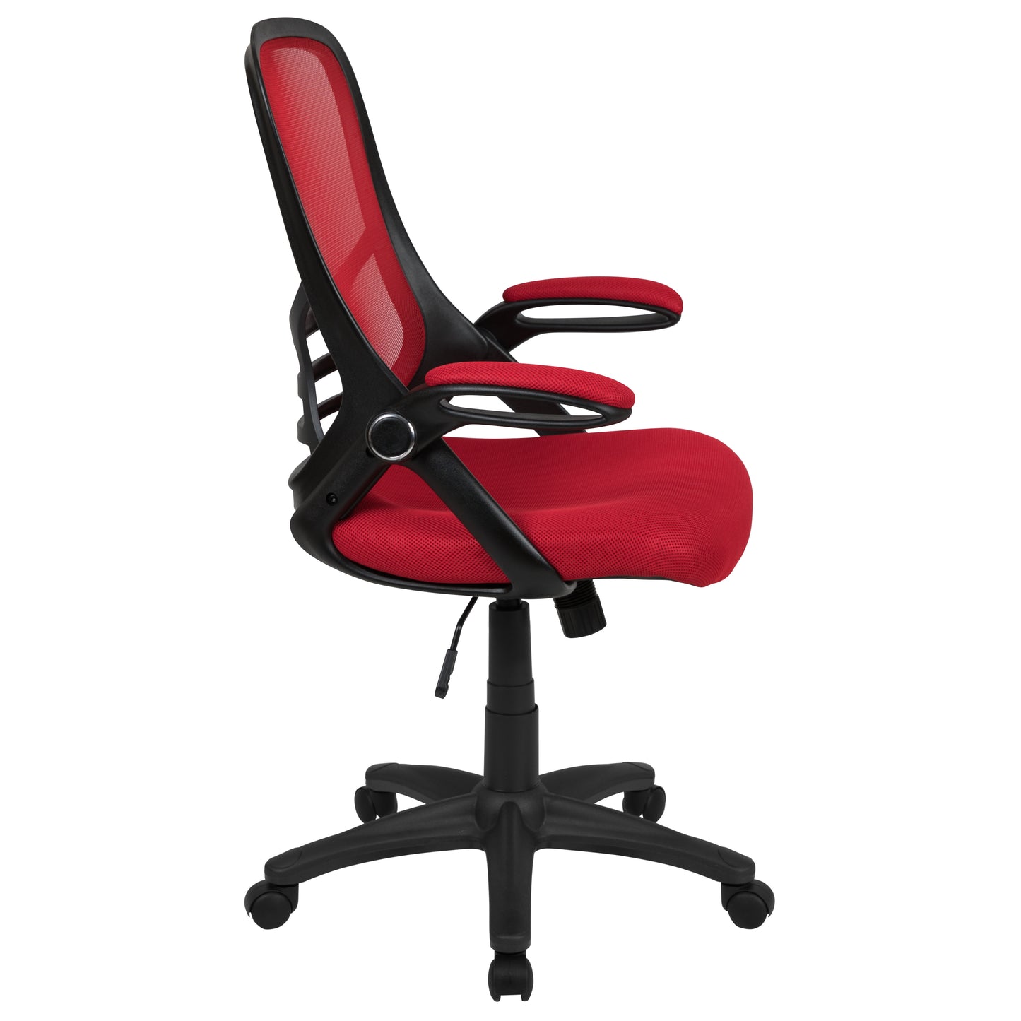 Porter High Back Red Mesh Ergonomic Swivel Office Chair with Black Frame and Flip-up Arms Red