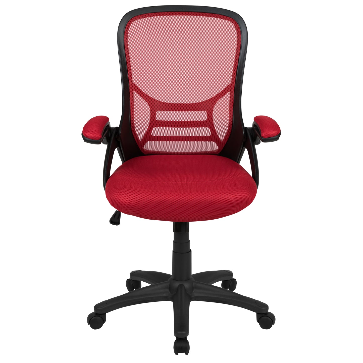 Porter High Back Red Mesh Ergonomic Swivel Office Chair with Black Frame and Flip-up Arms Red