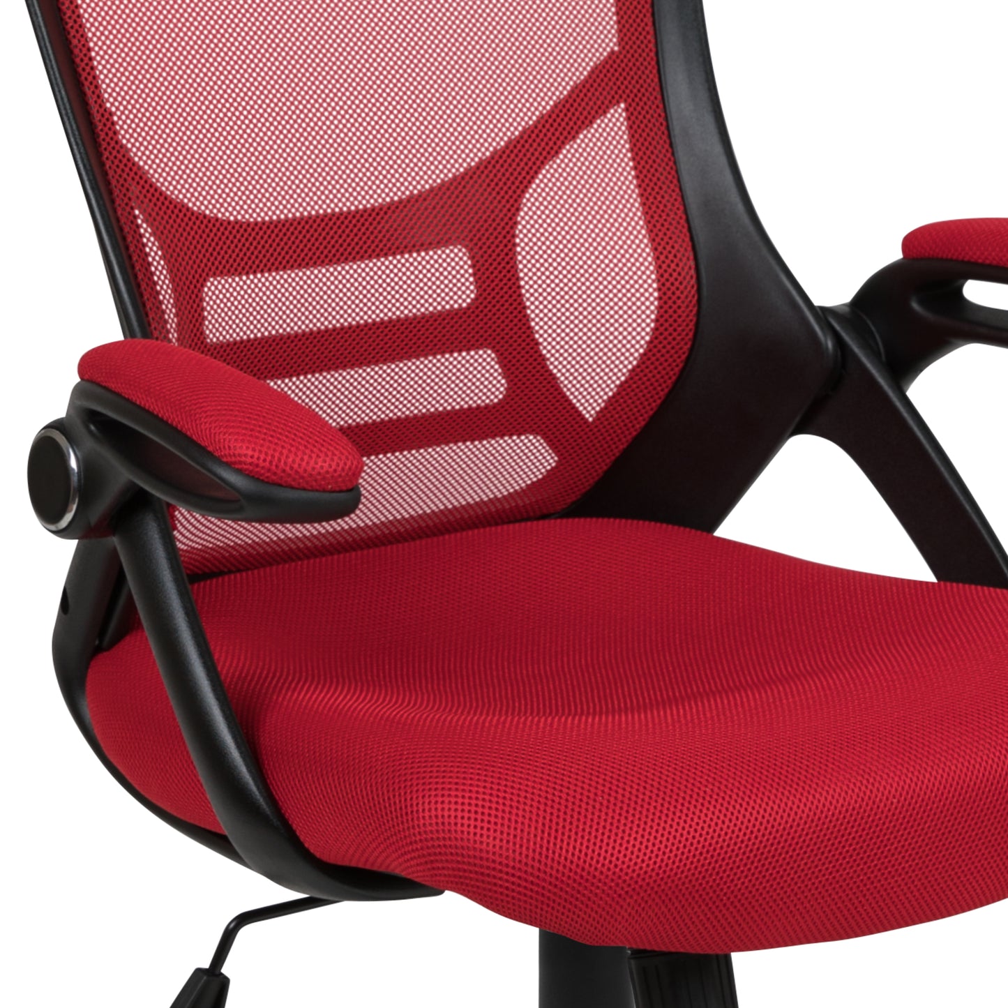 Porter High Back Red Mesh Ergonomic Swivel Office Chair with Black Frame and Flip-up Arms Red