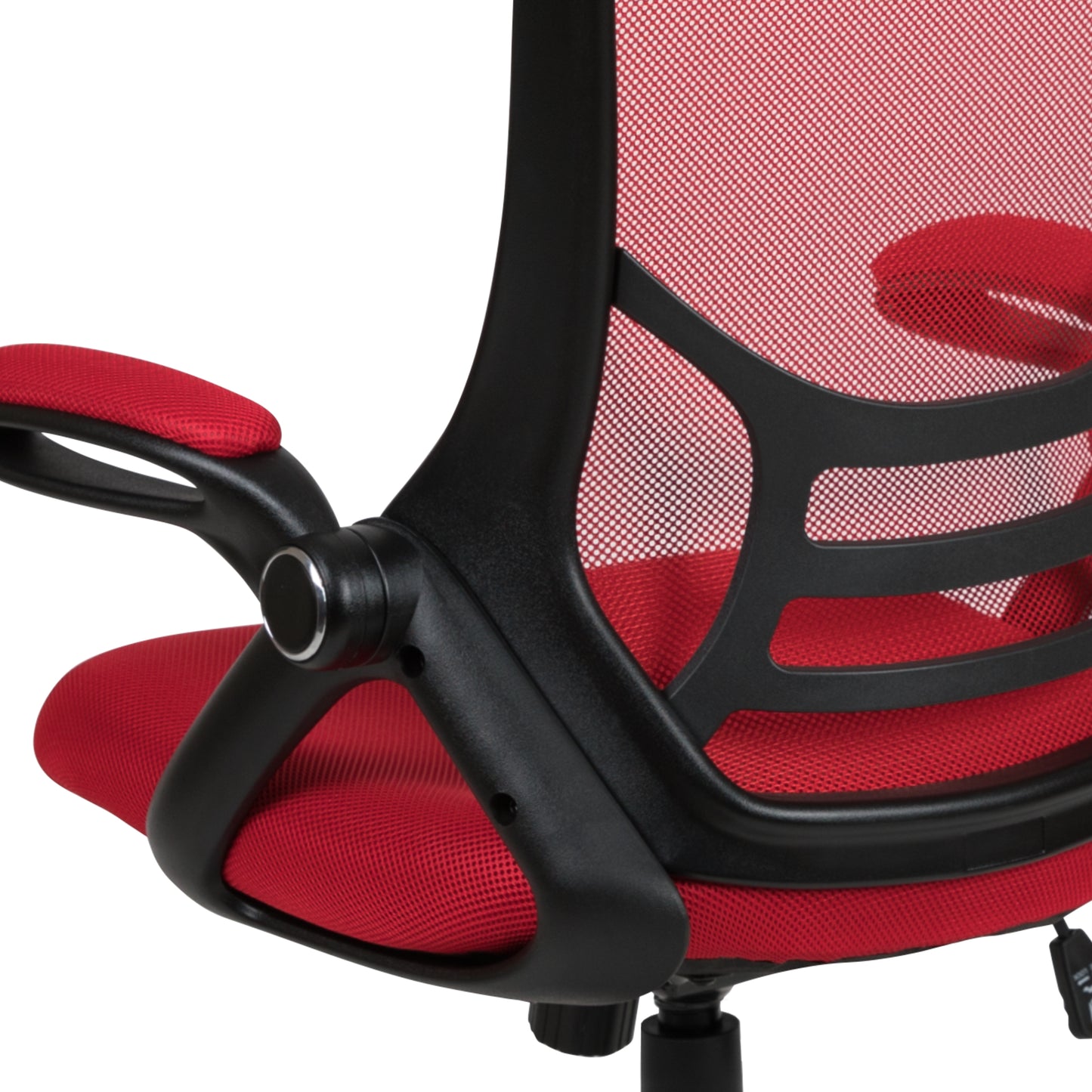 Porter High Back Red Mesh Ergonomic Swivel Office Chair with Black Frame and Flip-up Arms Red