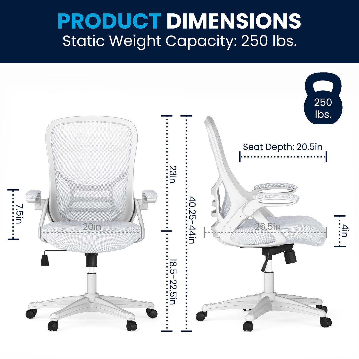 Porter High Back White Mesh Ergonomic Swivel Office Chair with White Frame and Flip-up Arms White
